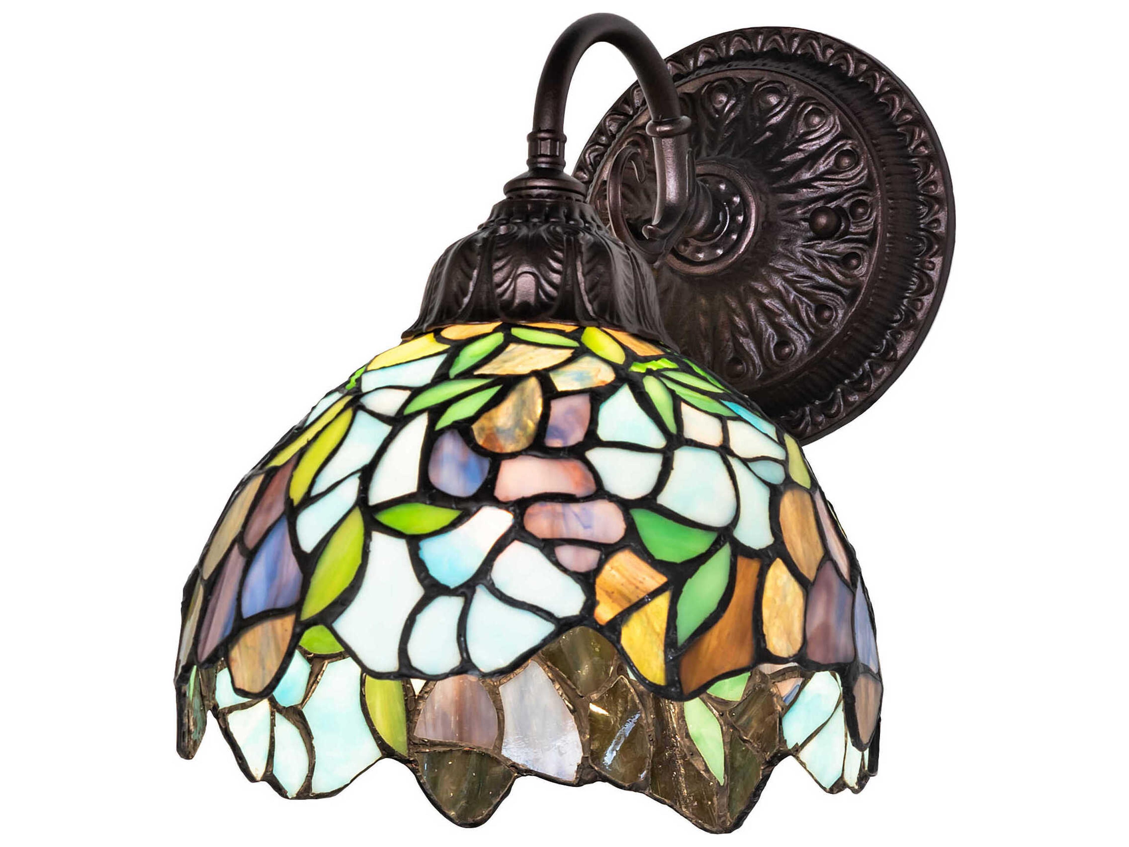 Meyda Tiffany Wisteria 1-Light Amethyst Blue / Dark Mauve / Jade Green Wall Sconce