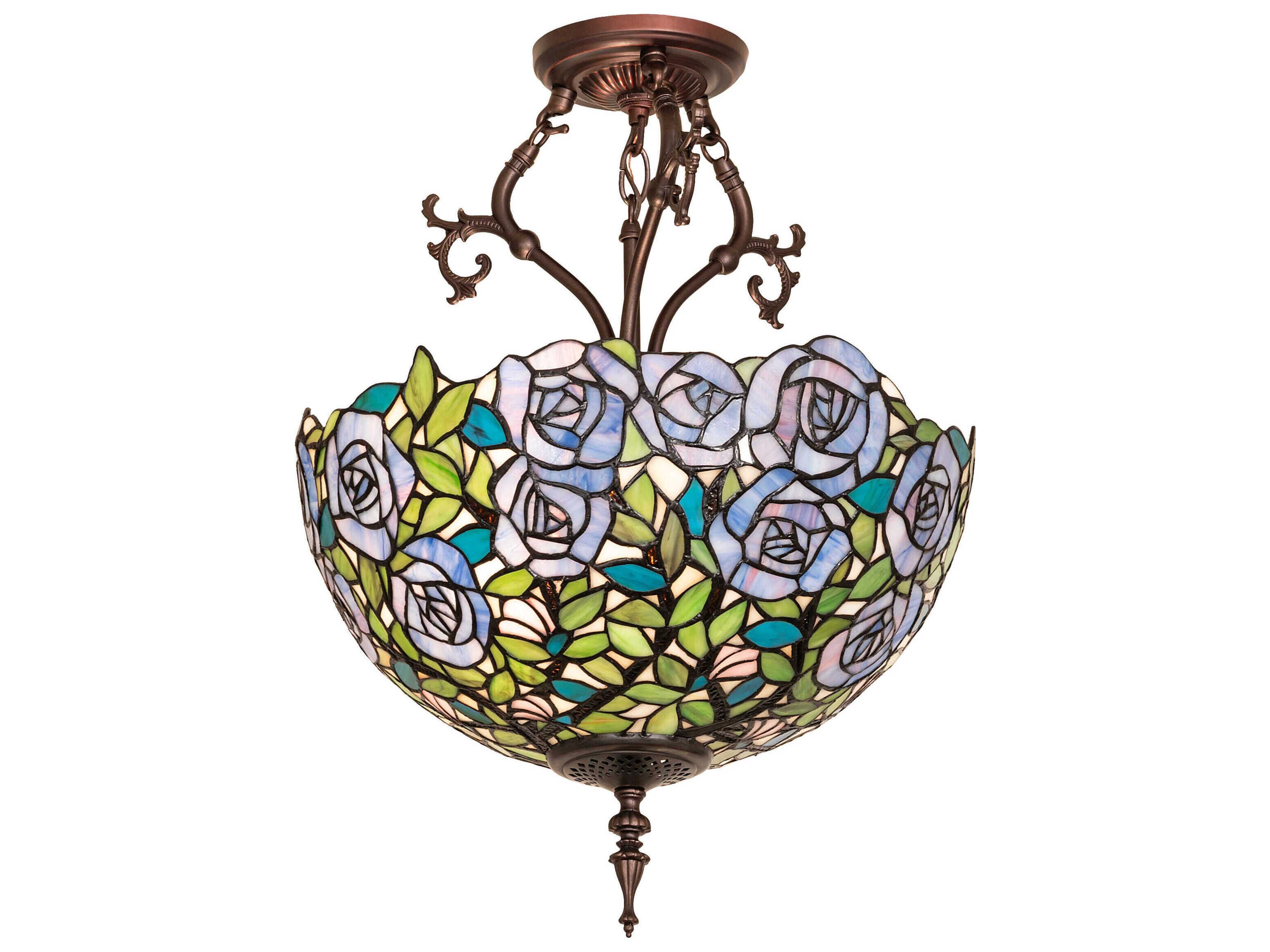 Meyda Rosebush 3-Light Mahogany Bronze Semi Flush Mount