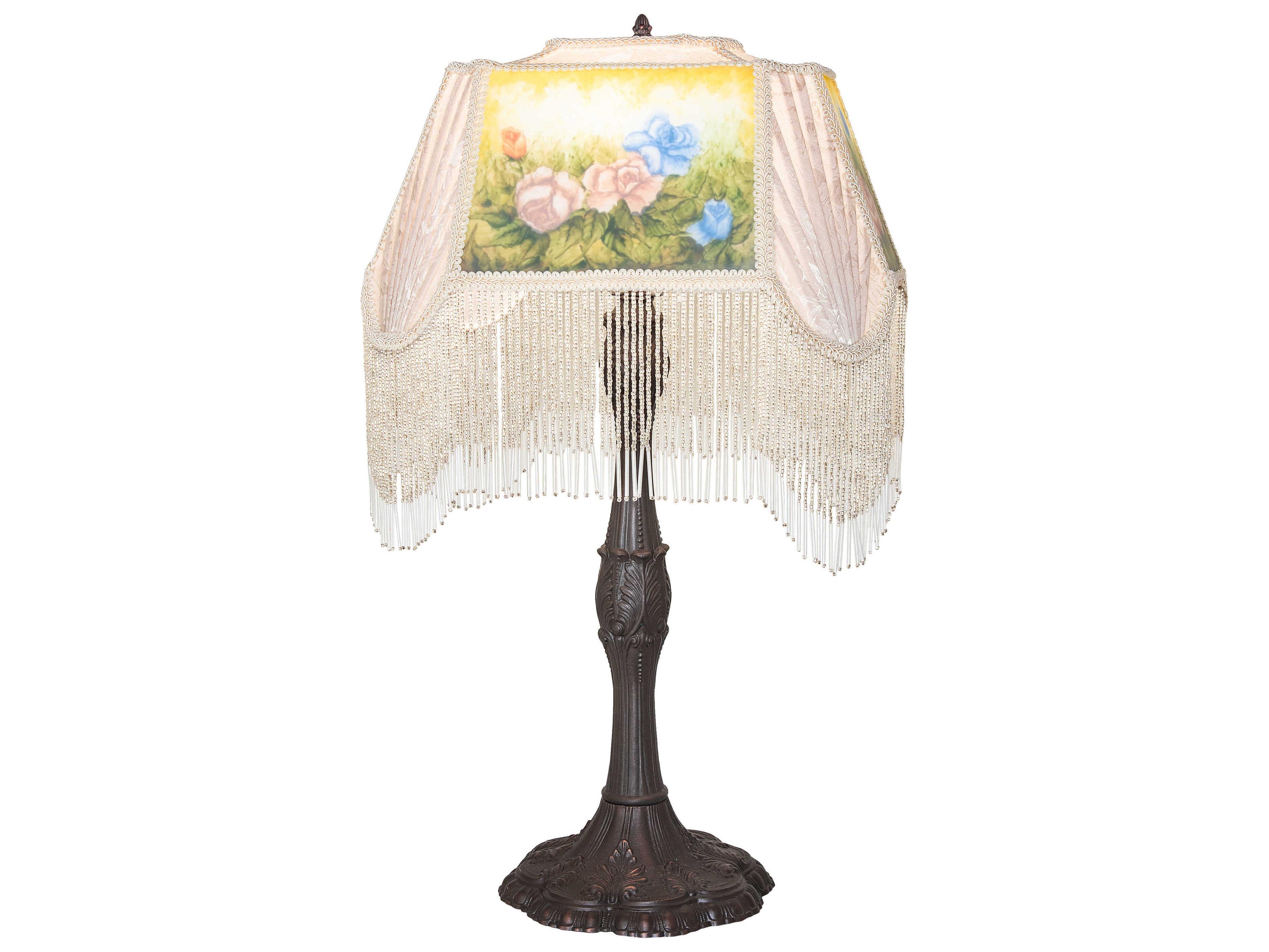 Meyda Reverse Painted Ivory Damask Textrene Table Lamp
