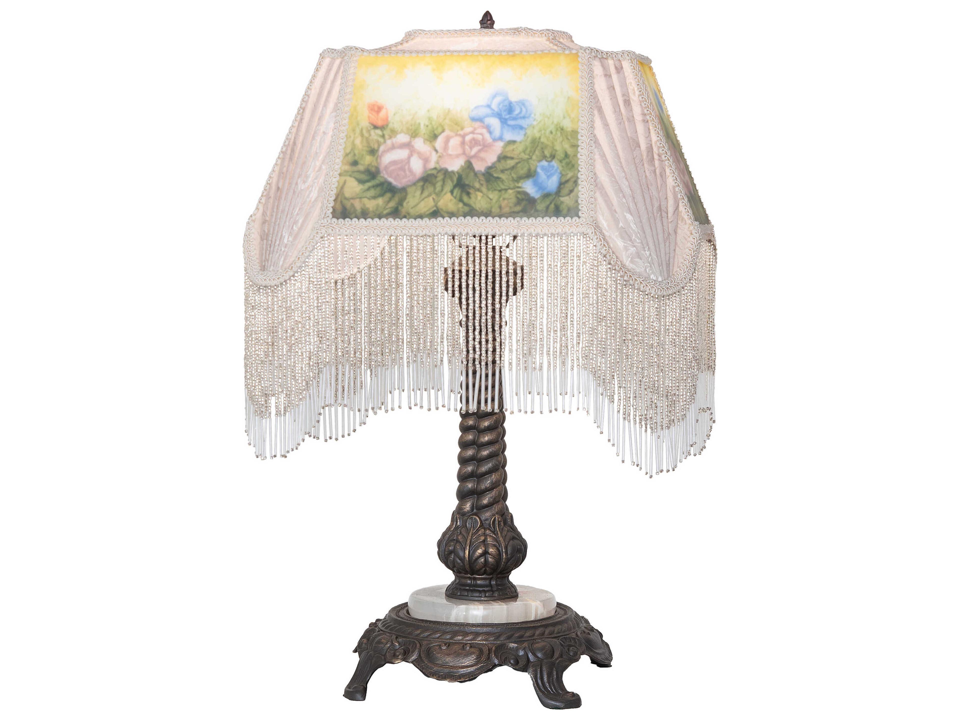 Meyda Reverse Painted Ivory Damask Textrene Table Lamp