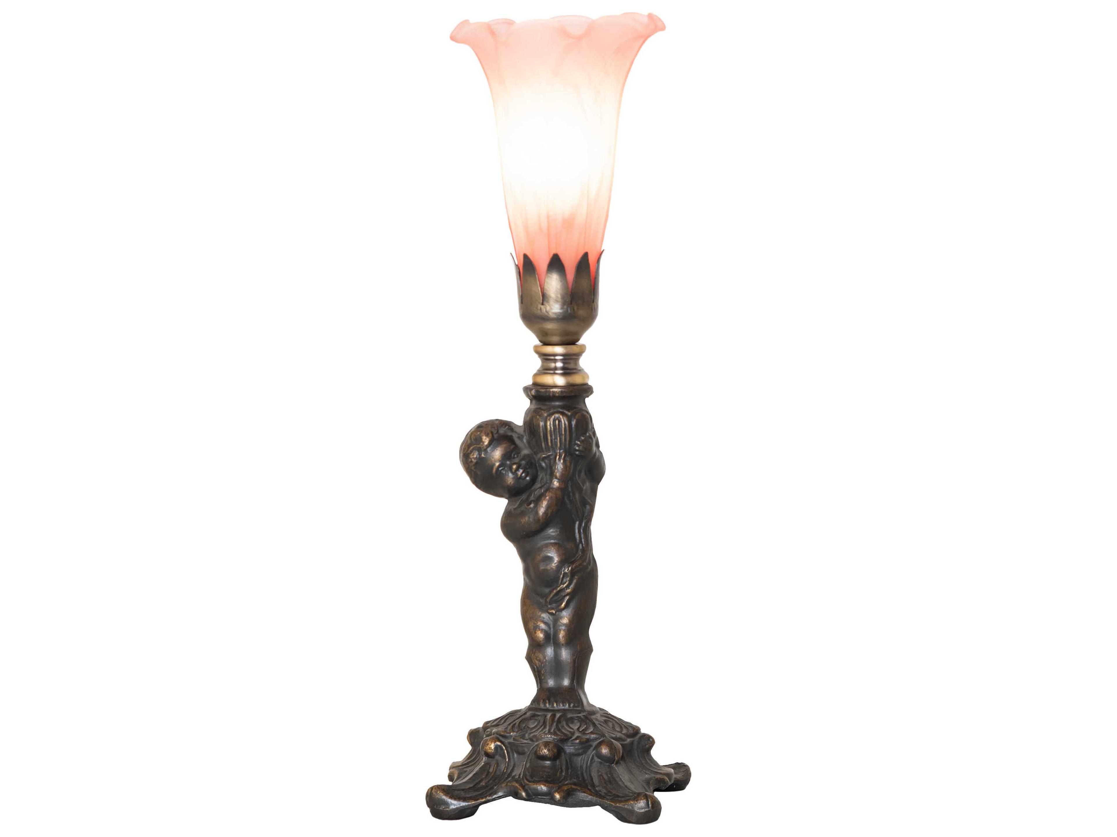 Meyda Tiffany Pond Lily Pink Glass Table Lamp