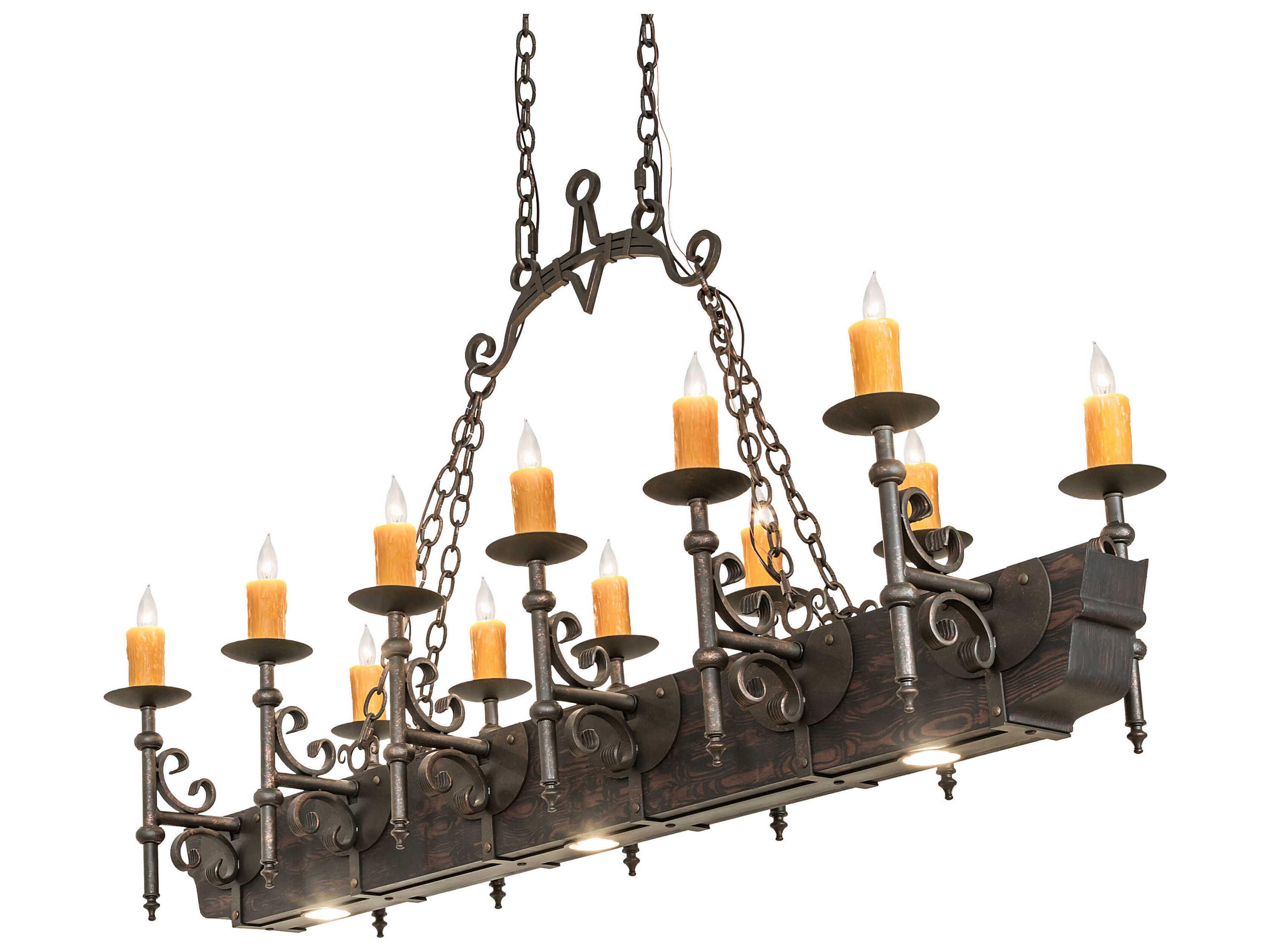 Meyda Tudor 15-Light Gilded Tobacco Wood Grain Bronze Traditional Island Pendant