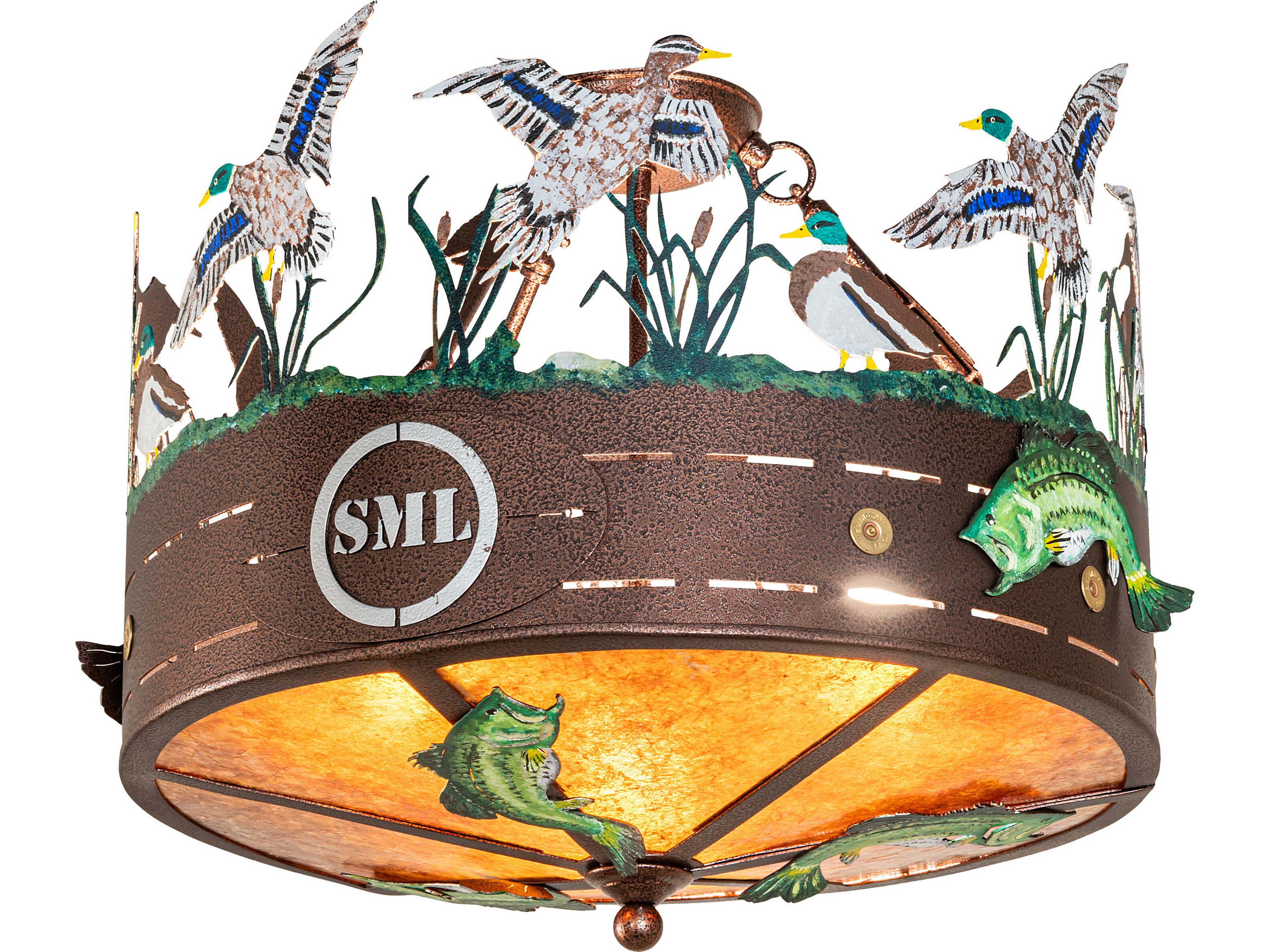 Meyda Personalized 3-Light Amber Mica Copper Semi Flush Mount