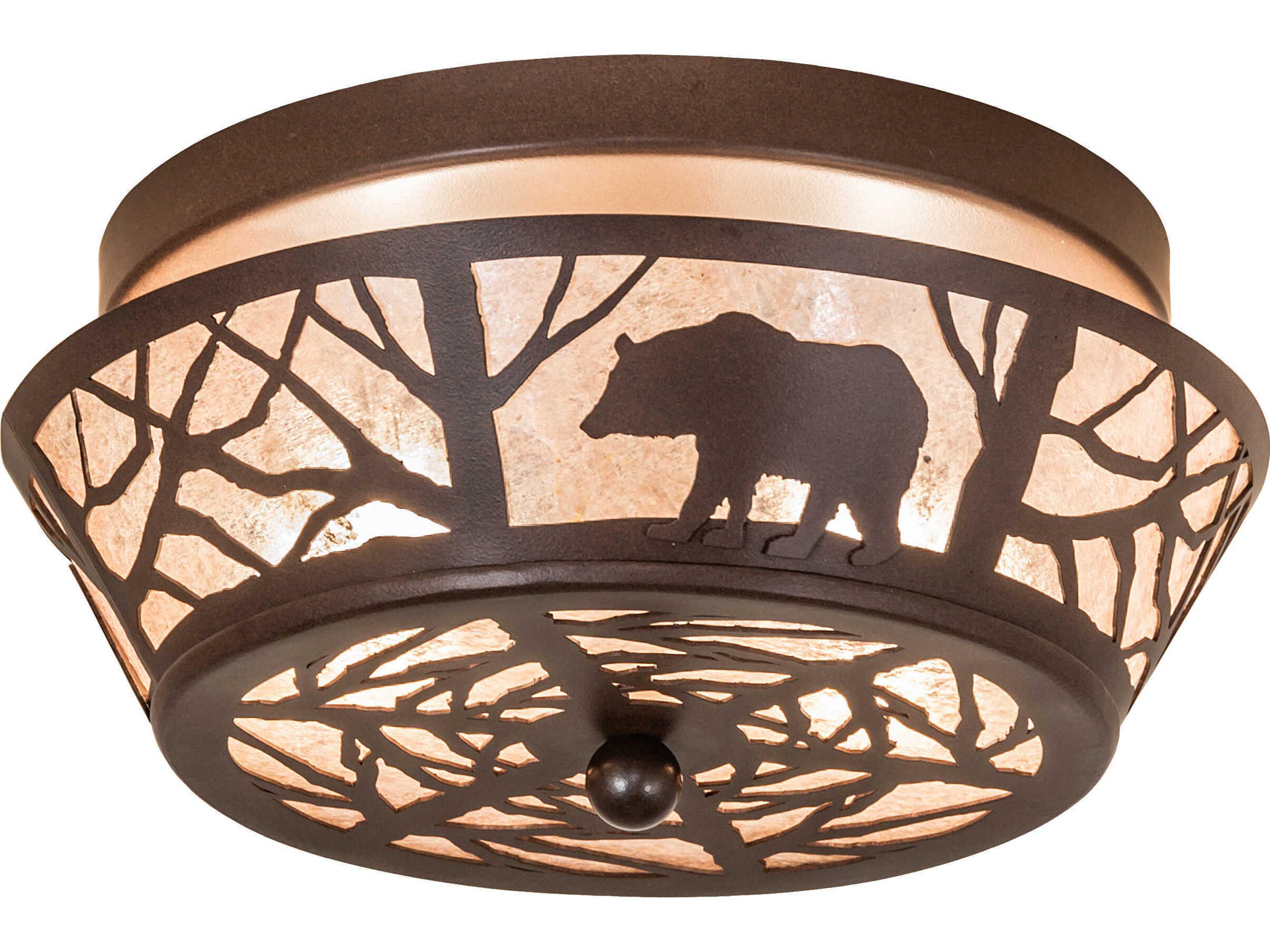 Meyda Bear On The Loose 2-Light Cafe Noir Brown Round Flush Mount