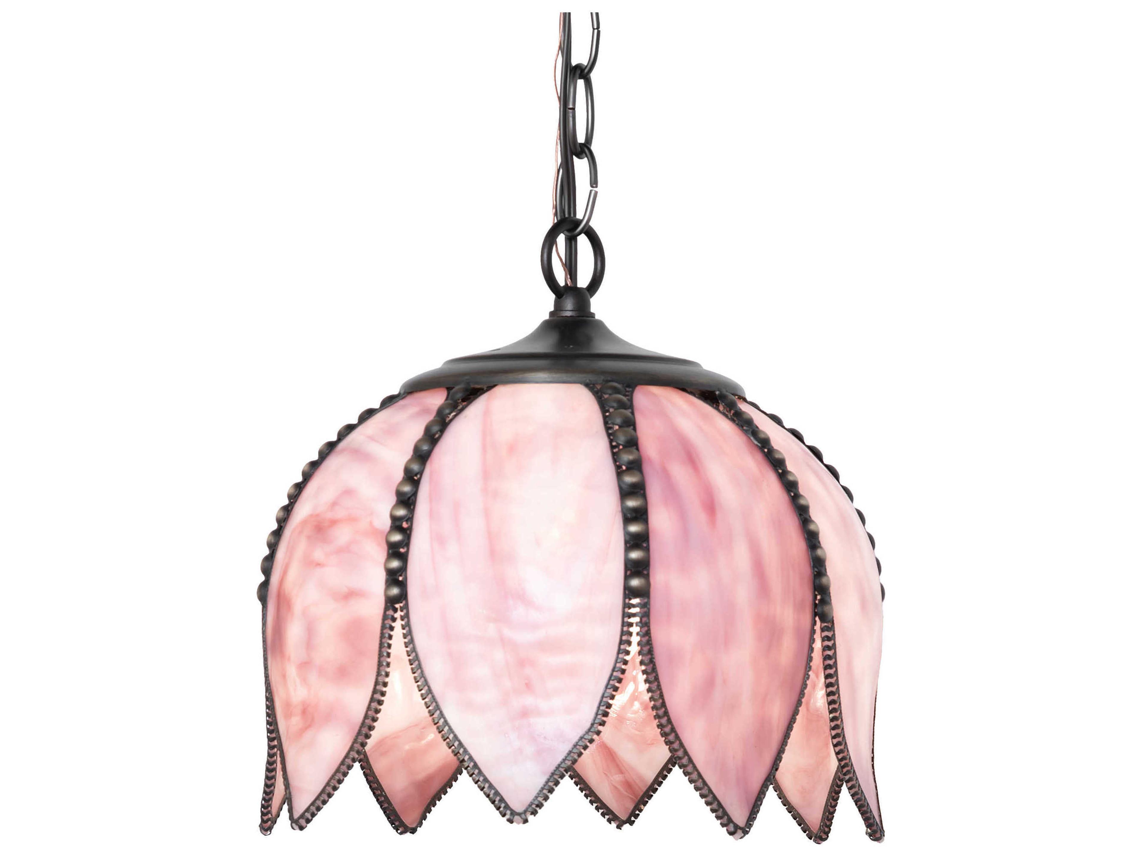 Meyda Tulip 1-Light Craftsman Brown Brass Pink Traditional Mini Pendant