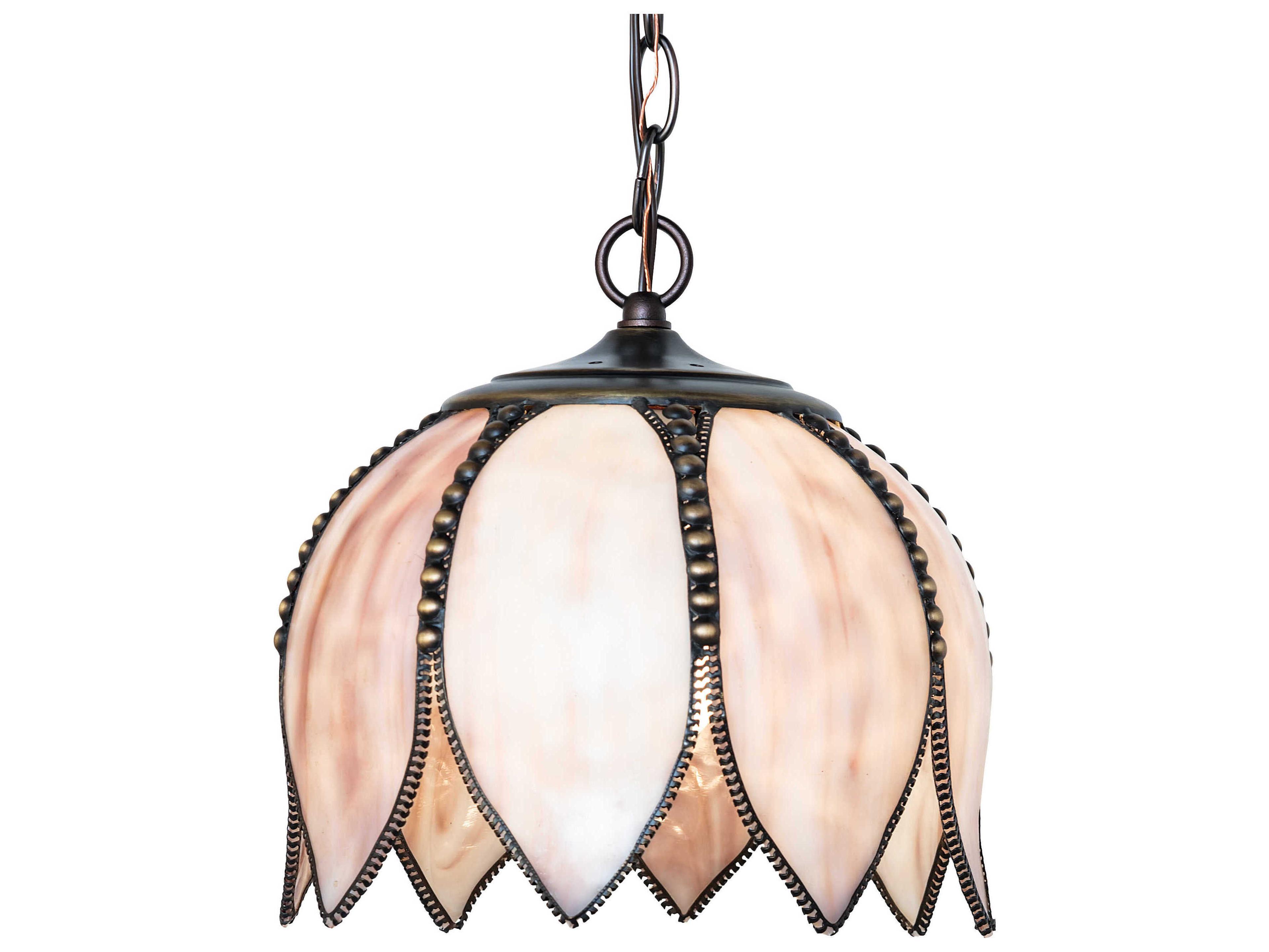 Meyda Tulip 1-Light Craftsman Brown Brass Purple Traditional Mini Pendant