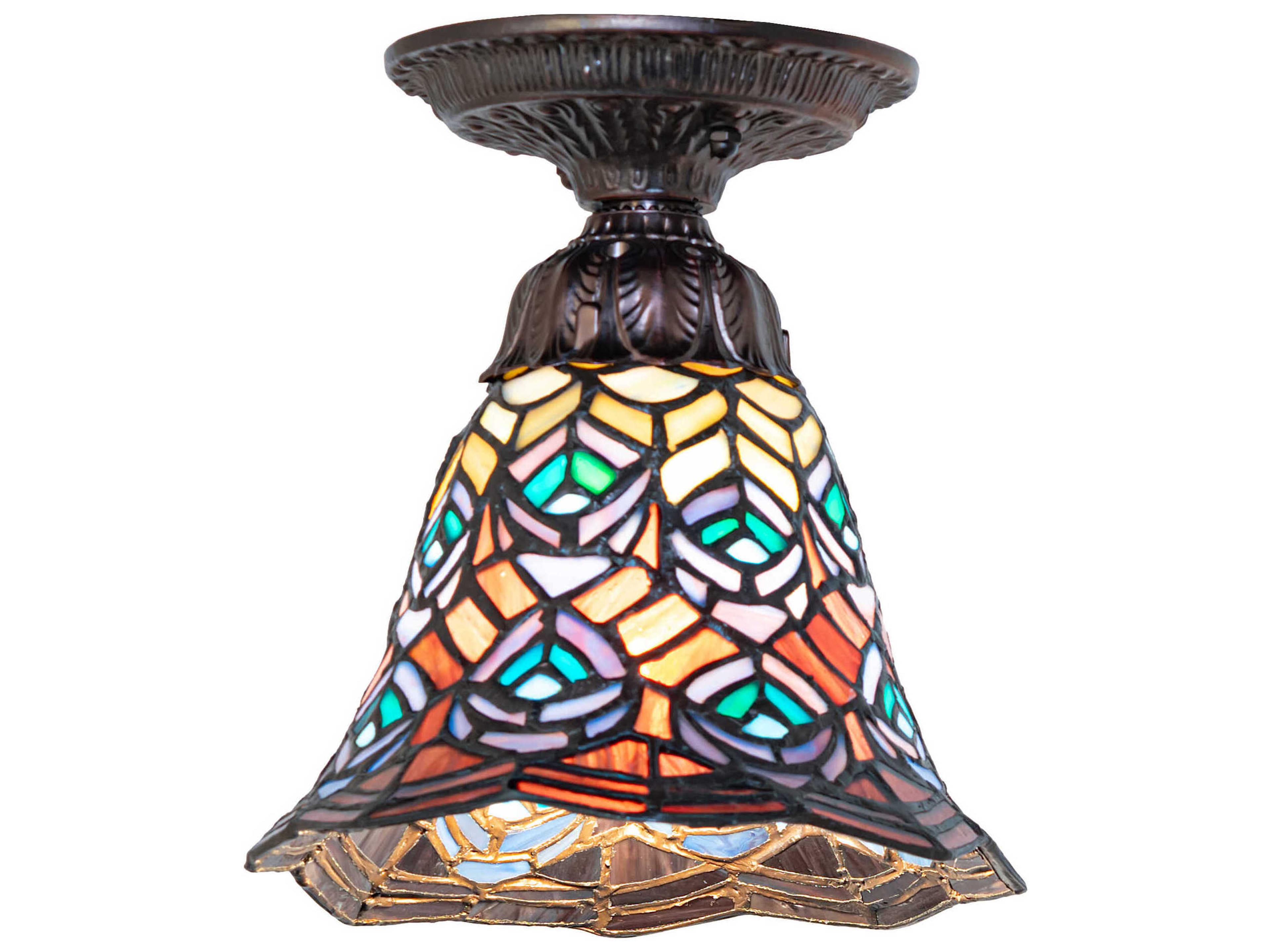 Meyda Tiffany Peacock Feather 1-Light Bronze Traditional Bell Flush Mount