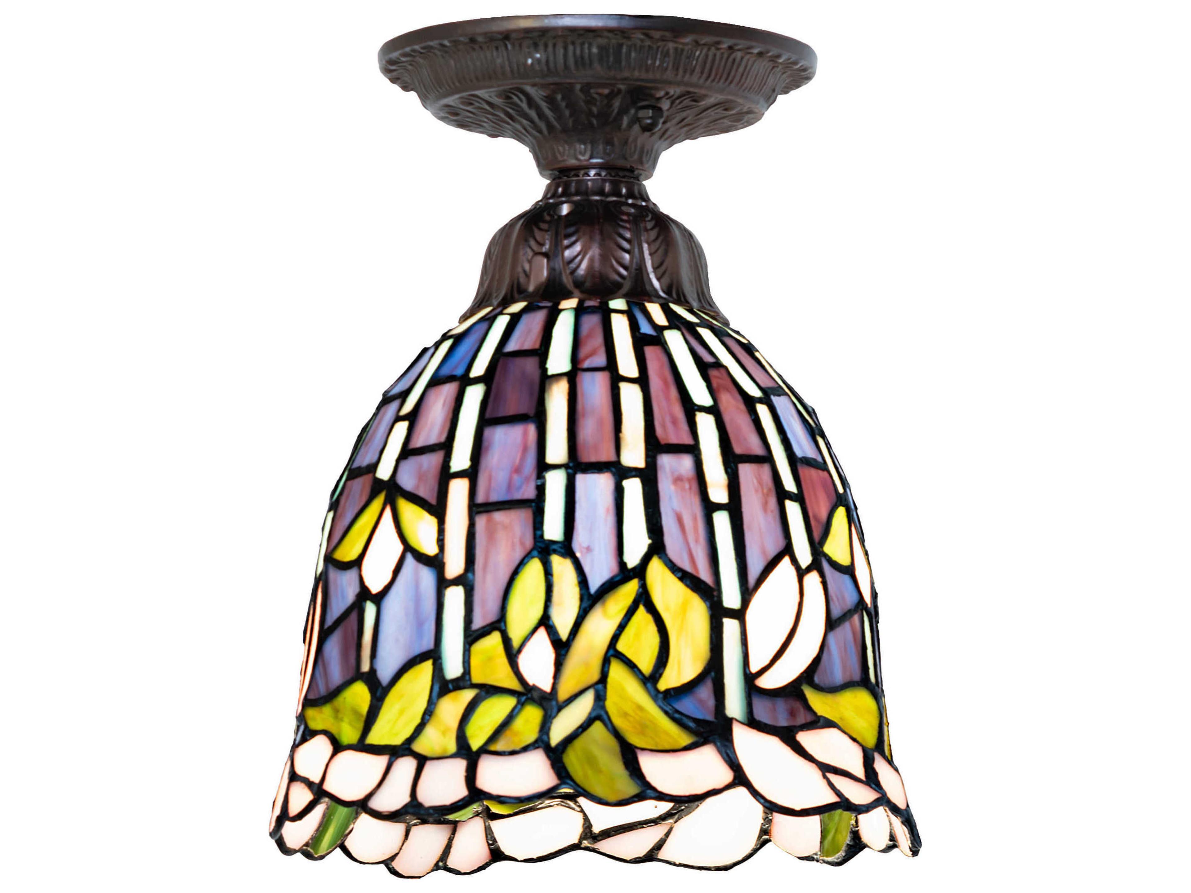 Meyda Flowering Lotus 1-Light Mahogany Bronze Traditional Bell Flush Mount