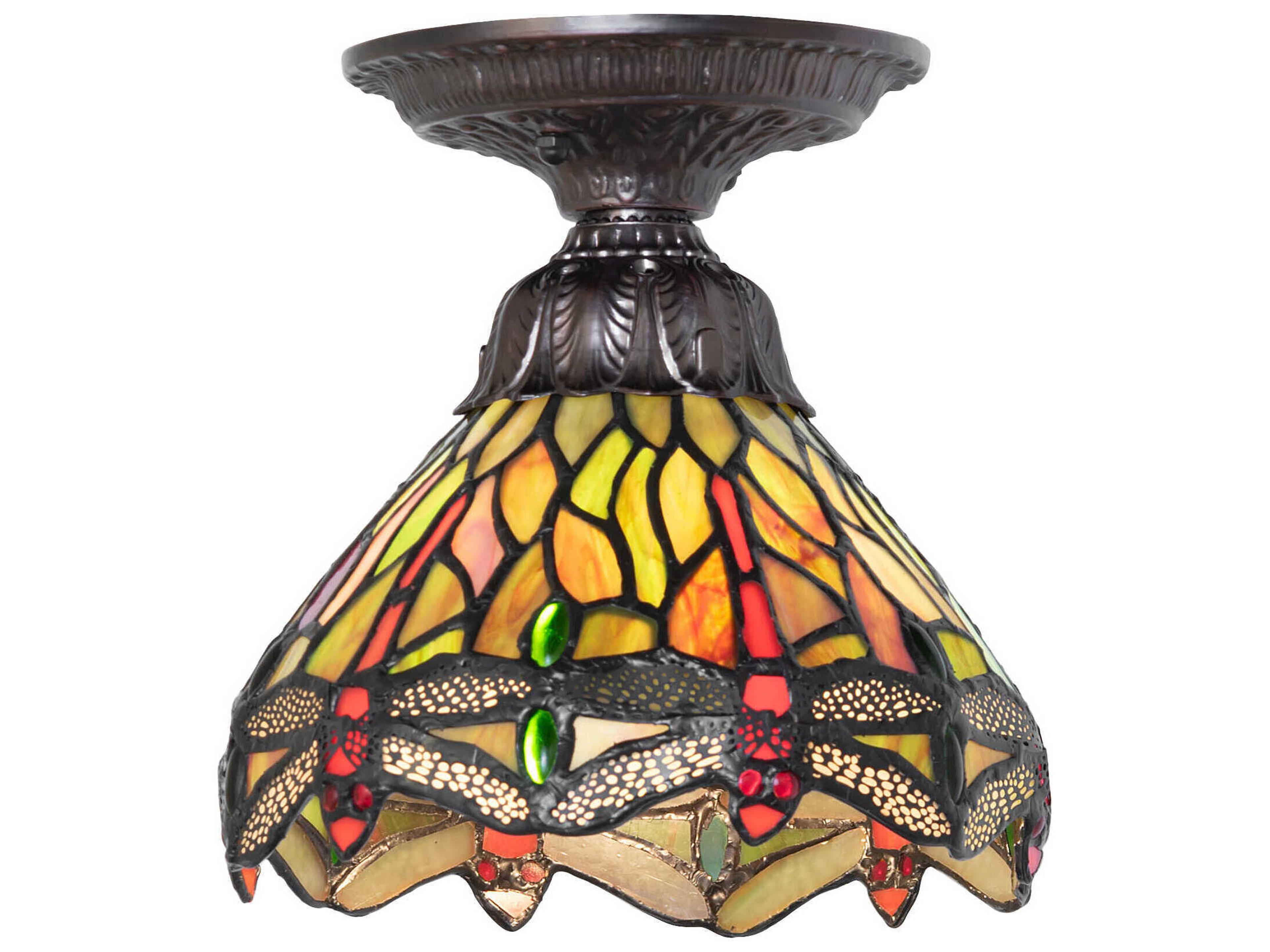 Meyda Tiffany Hanginghead Dragonfly 1-Light Mahogany Bronze Traditional Flush Mount