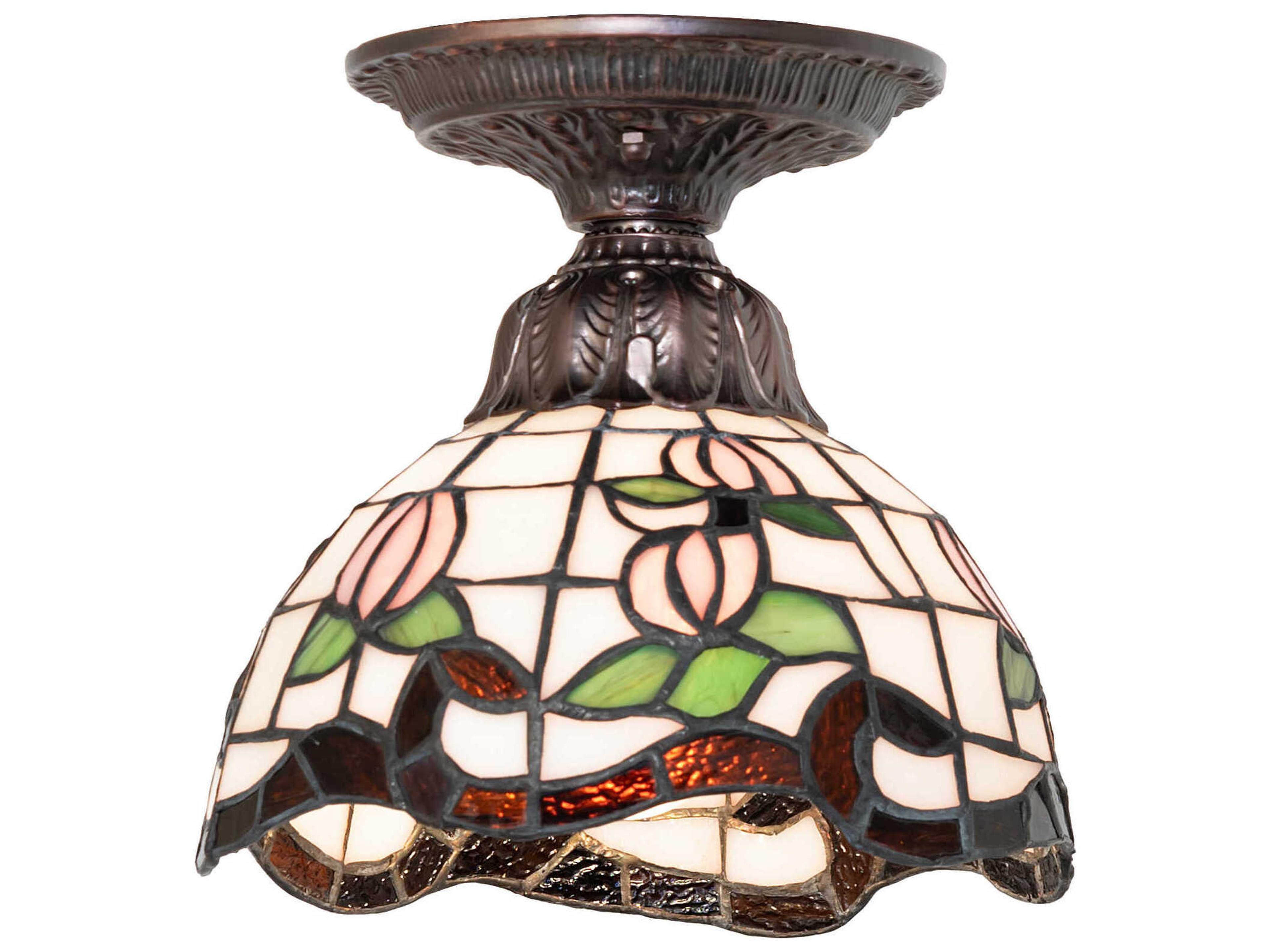 Meyda Roseborder 1-Light Mahogany Bronze Traditional Dome Flush Mount