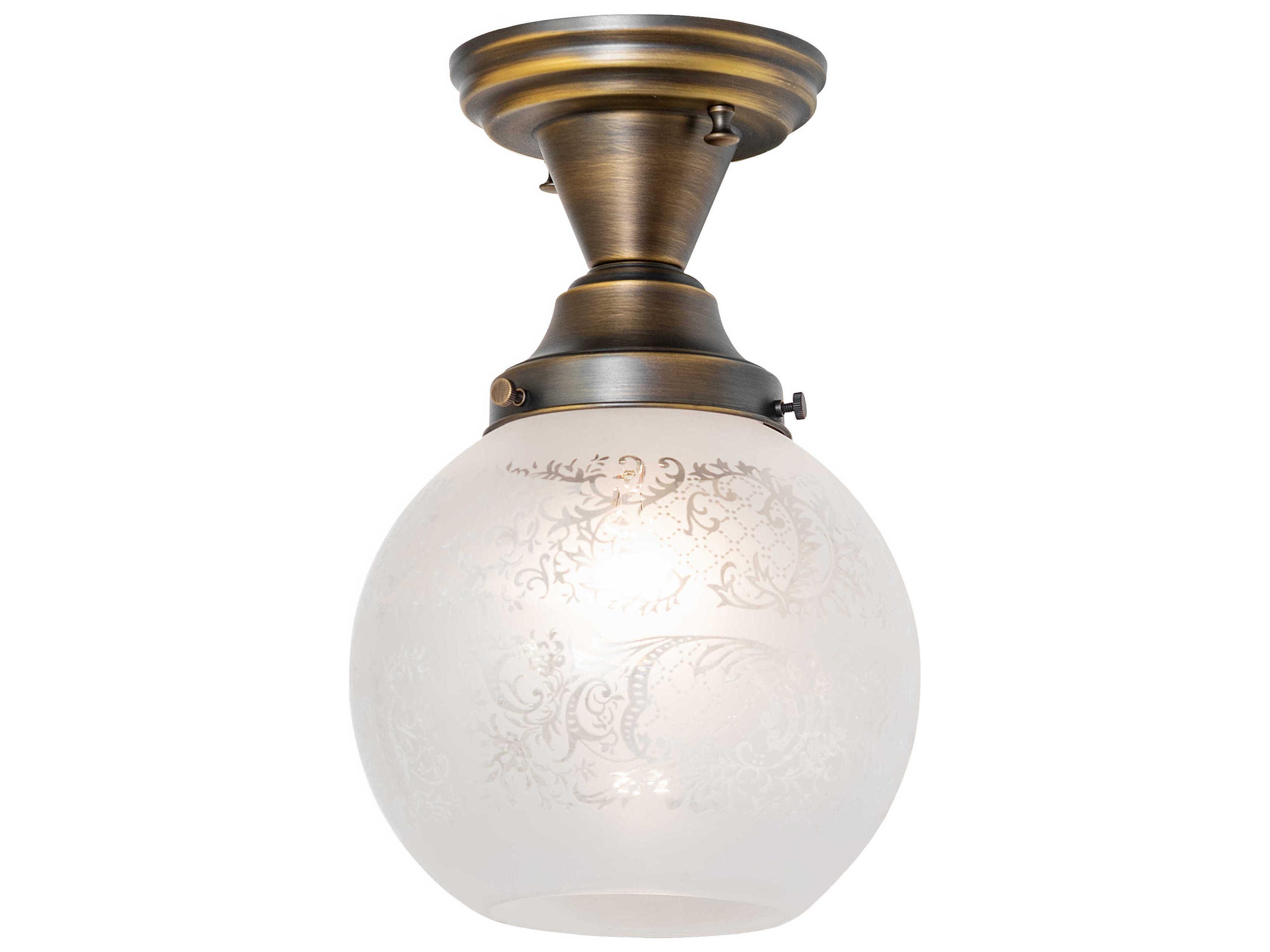 Meyda Revival Schoolhouse 1-Light Antique Brass Flush Mount