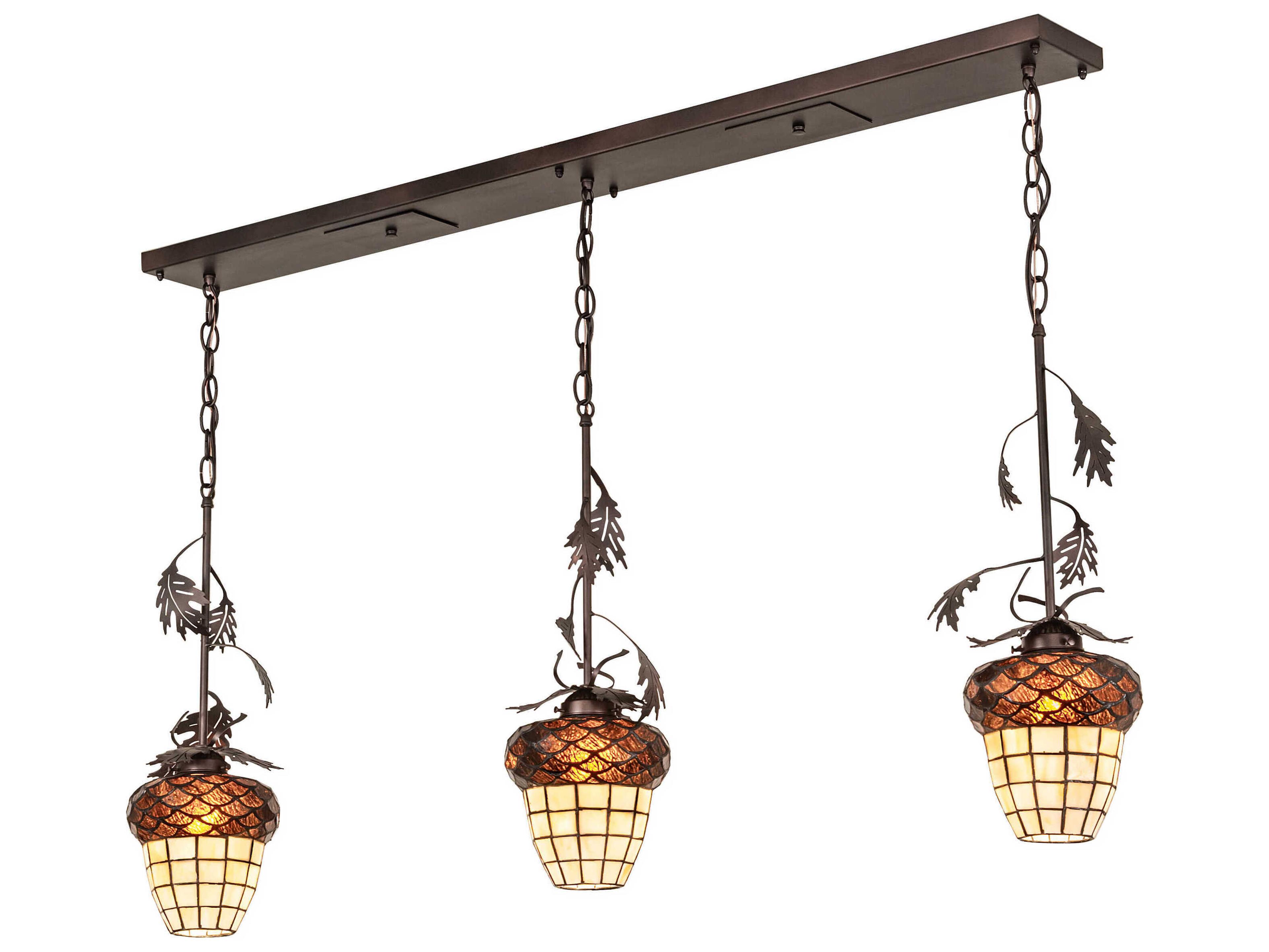 Meyda Oak Leaf And Acorn 3-Light Mahogany Bronze Traditional Island Pendant