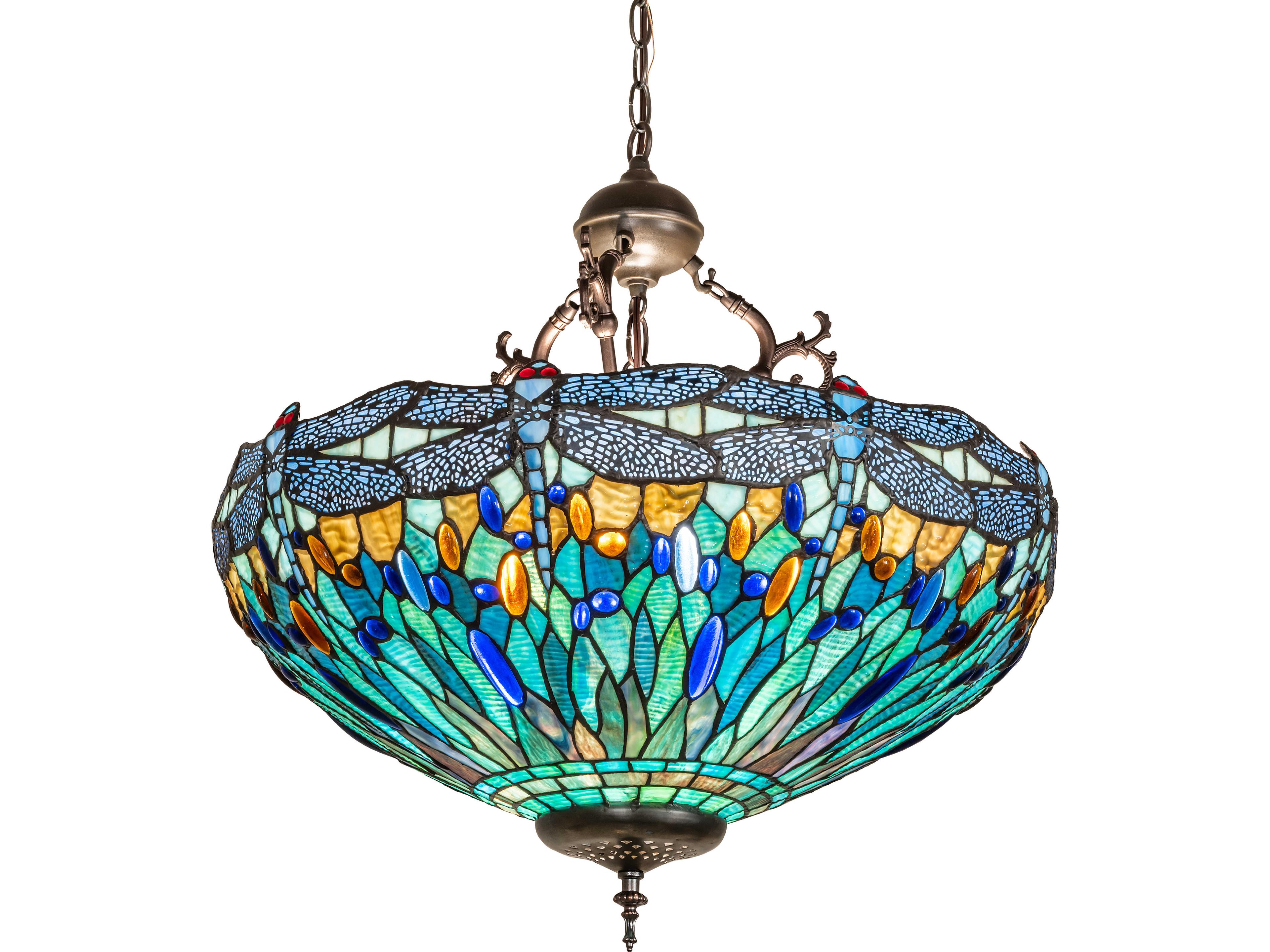 Meyda Tiffany Hanging Head Dragonfly 3-Light Bronze Pendant