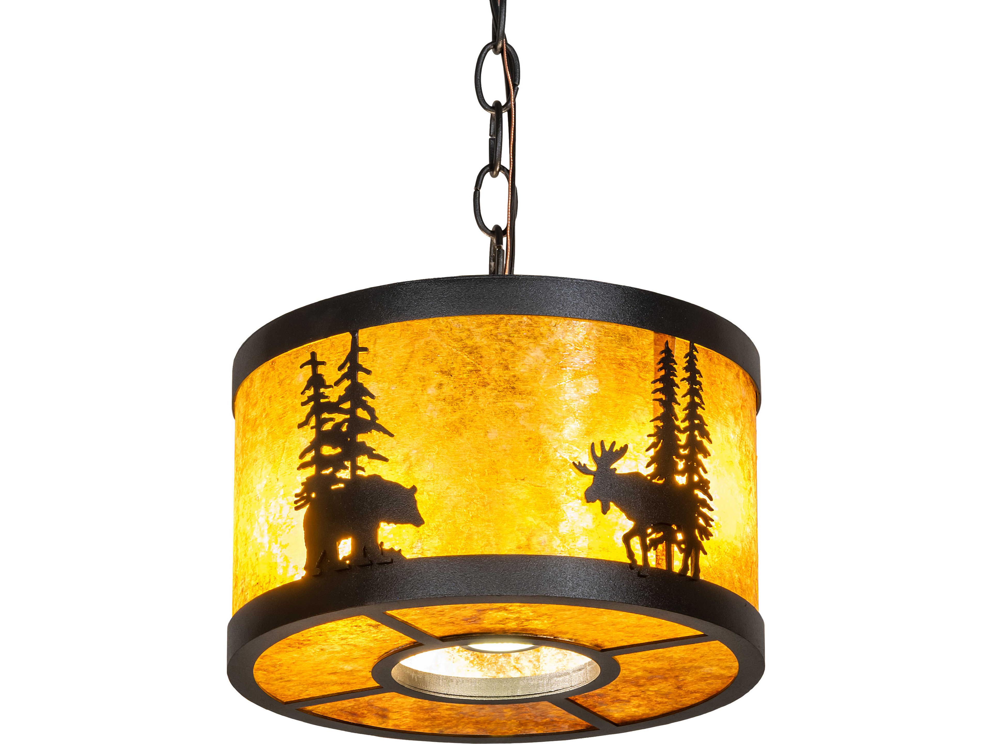 Meyda Moose & Black Bear 2-Light Amber Mica Mini Pendant