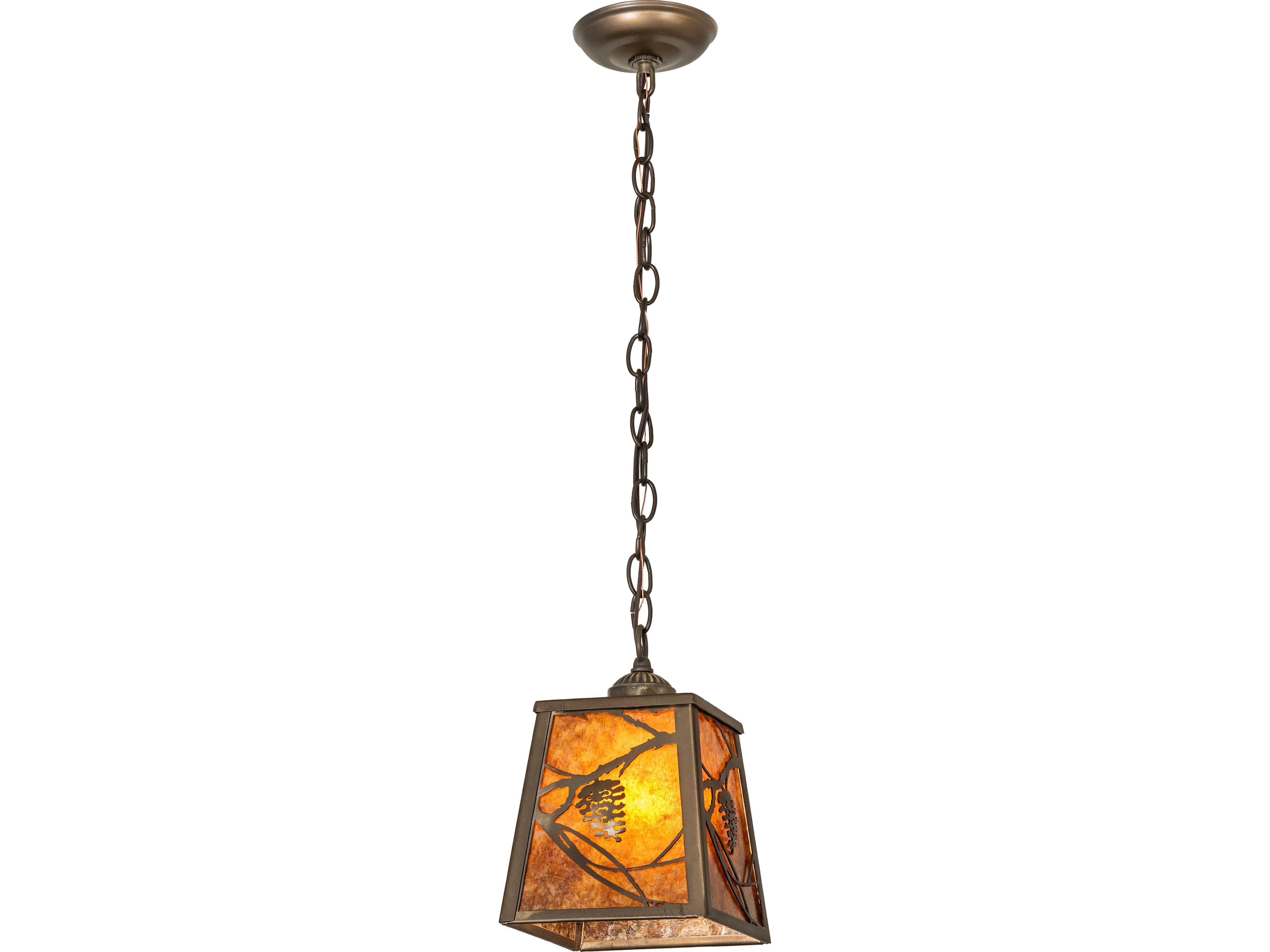 Meyda Whispering Pines 1-Light Amber Mica Copper Traditional Mini Pendant