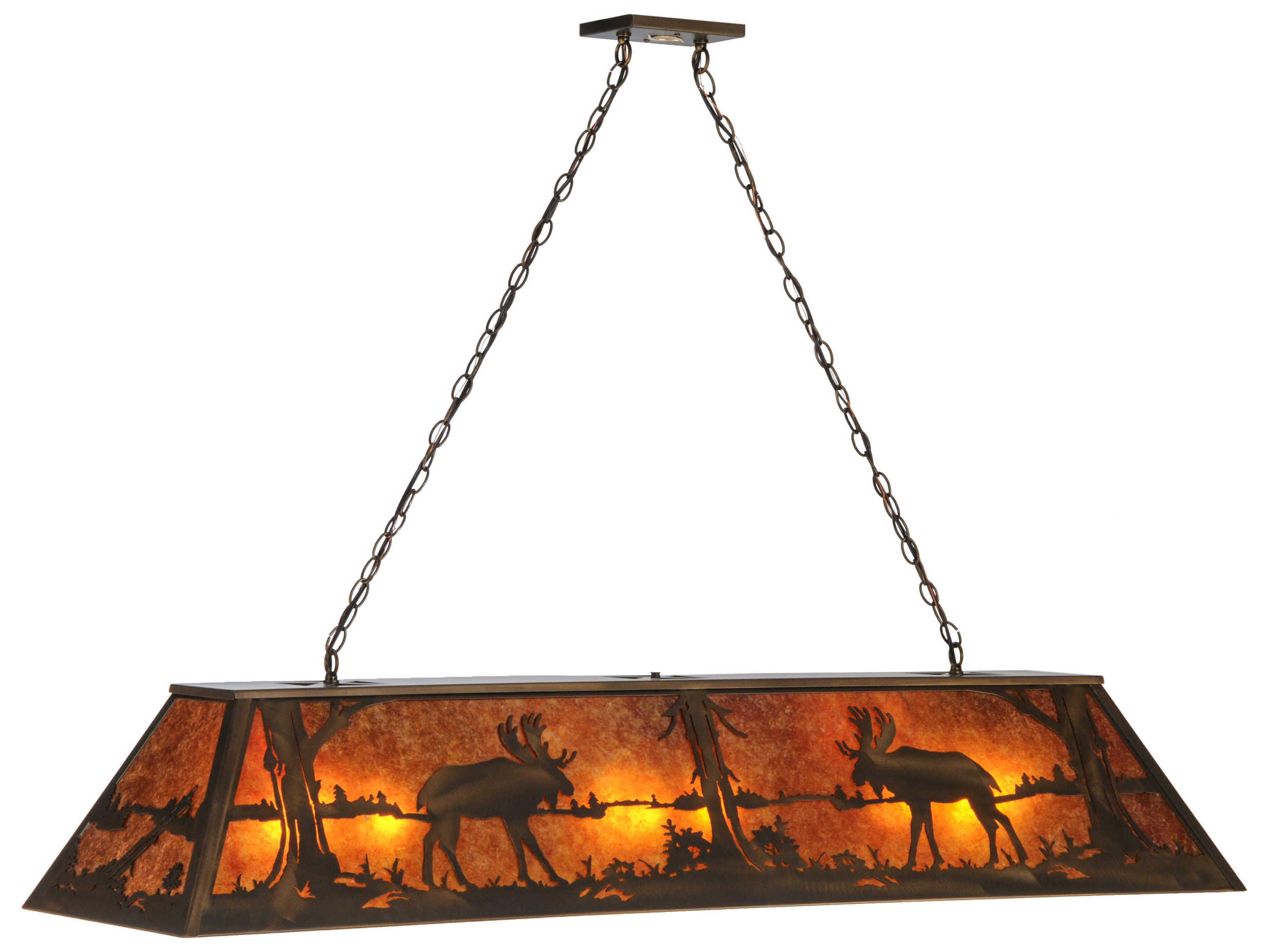 Meyda Moose At Lake 9-Light Antique Copper Glass Island Pendant