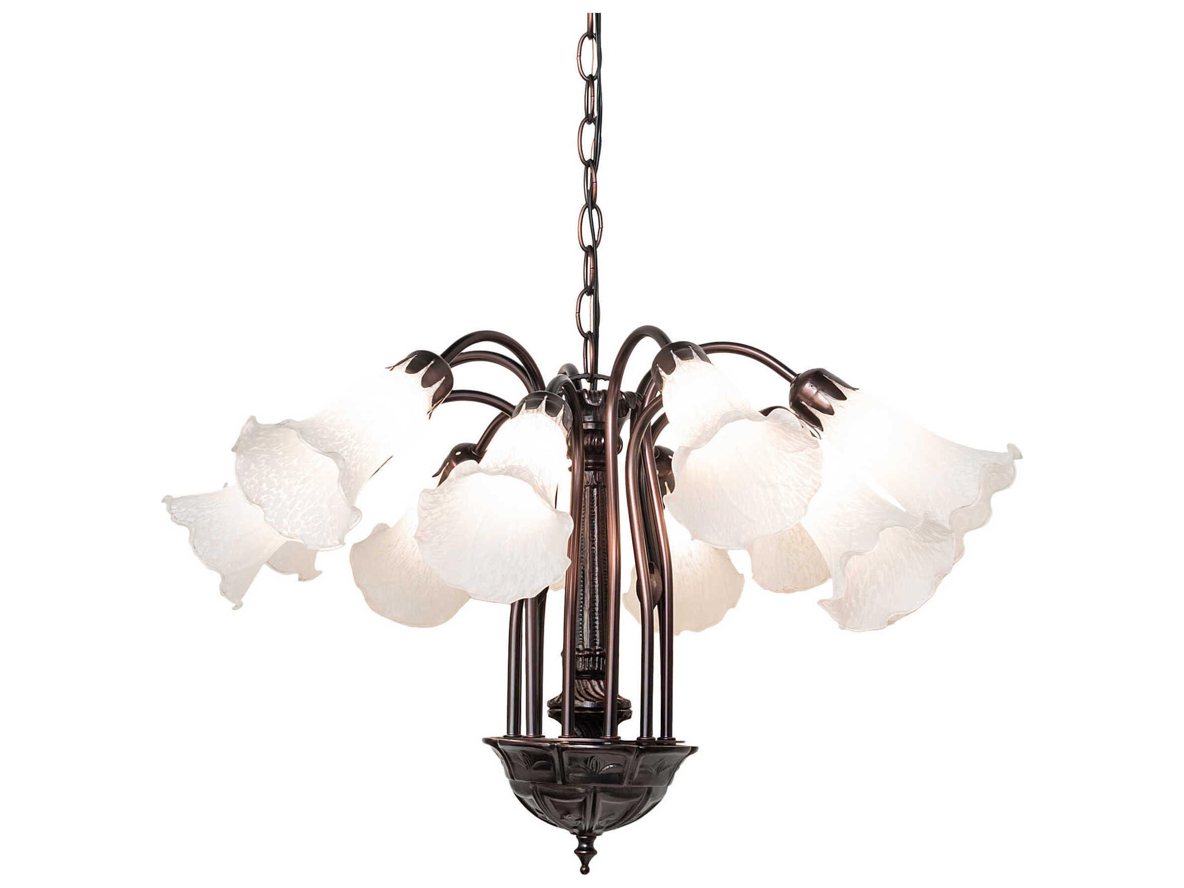 Meyda Pond Lily 12-Light Mahogany Bronze White Glass Bell Chandelier