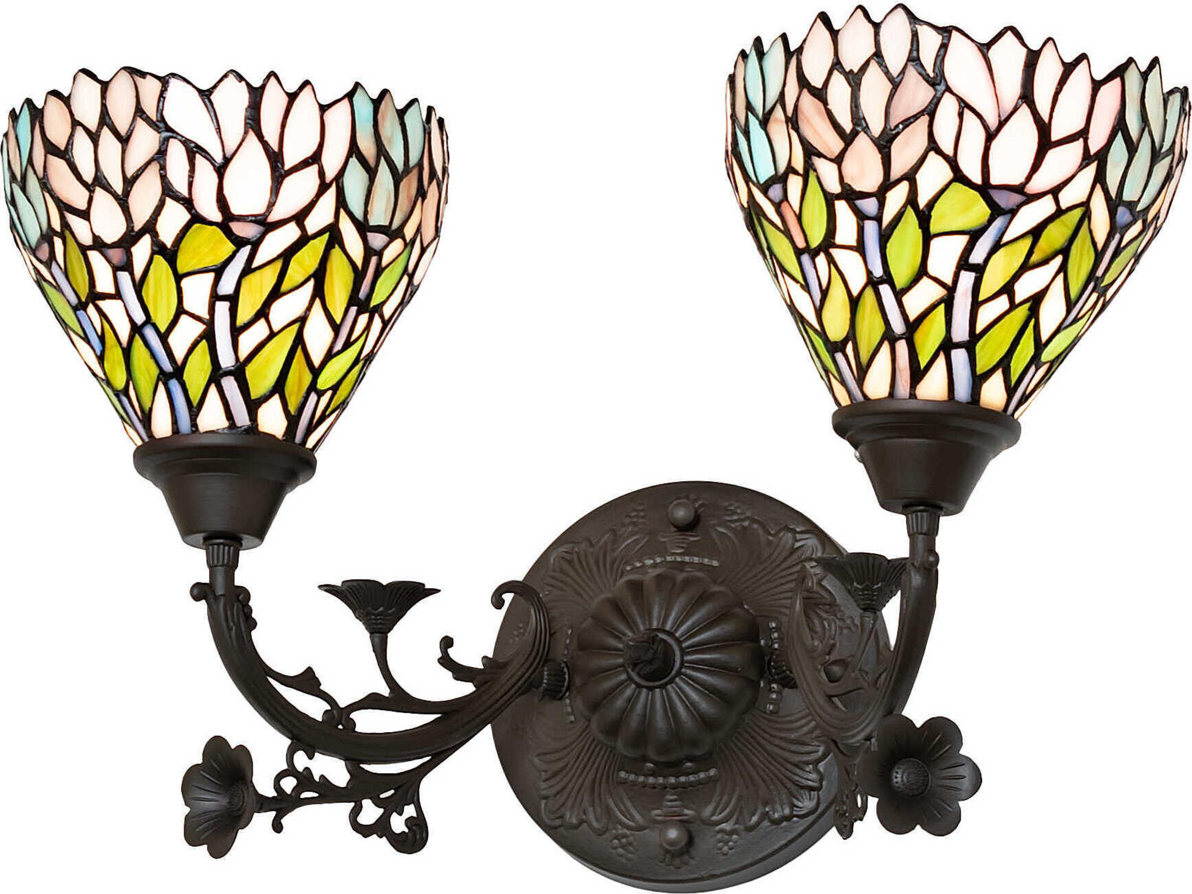 Meyda Wisteria 2-Light Mahogany Bronze Glass Tiffany Vanity Light