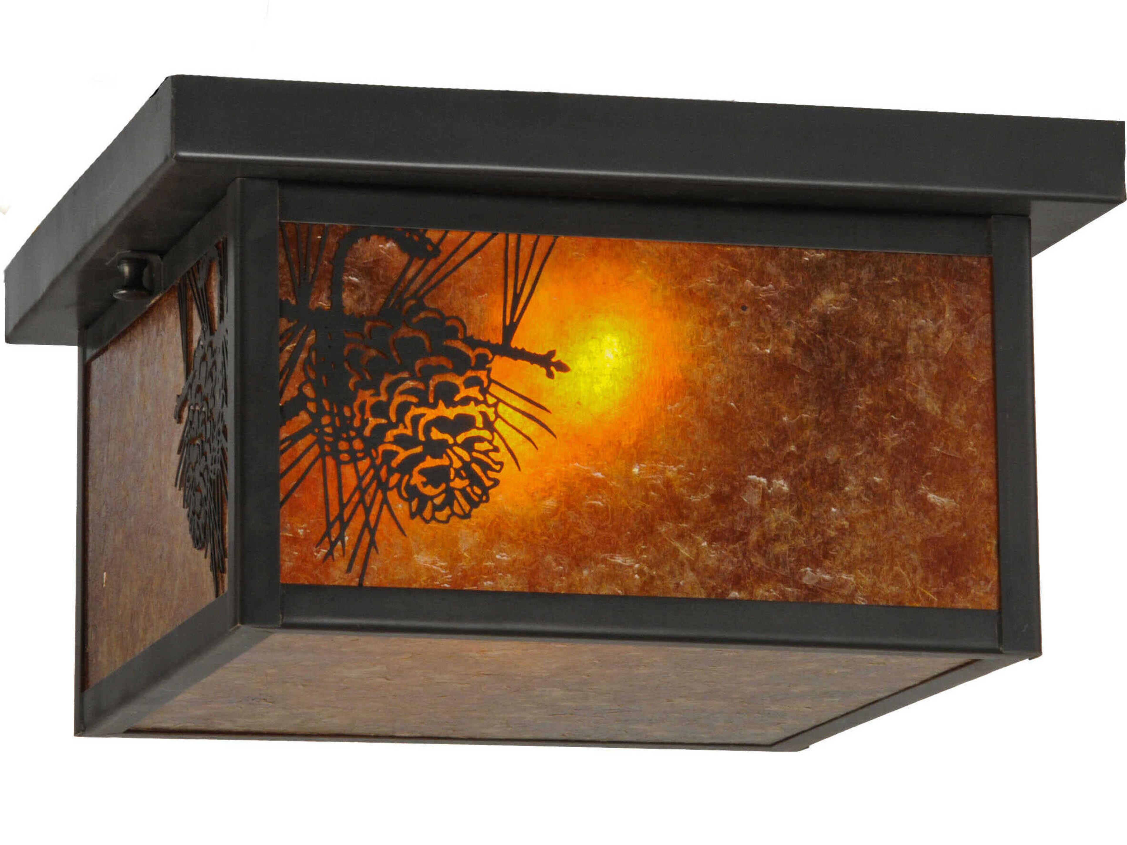 Meyda Winter Pine Craftsman Brown Glass Flush Mount