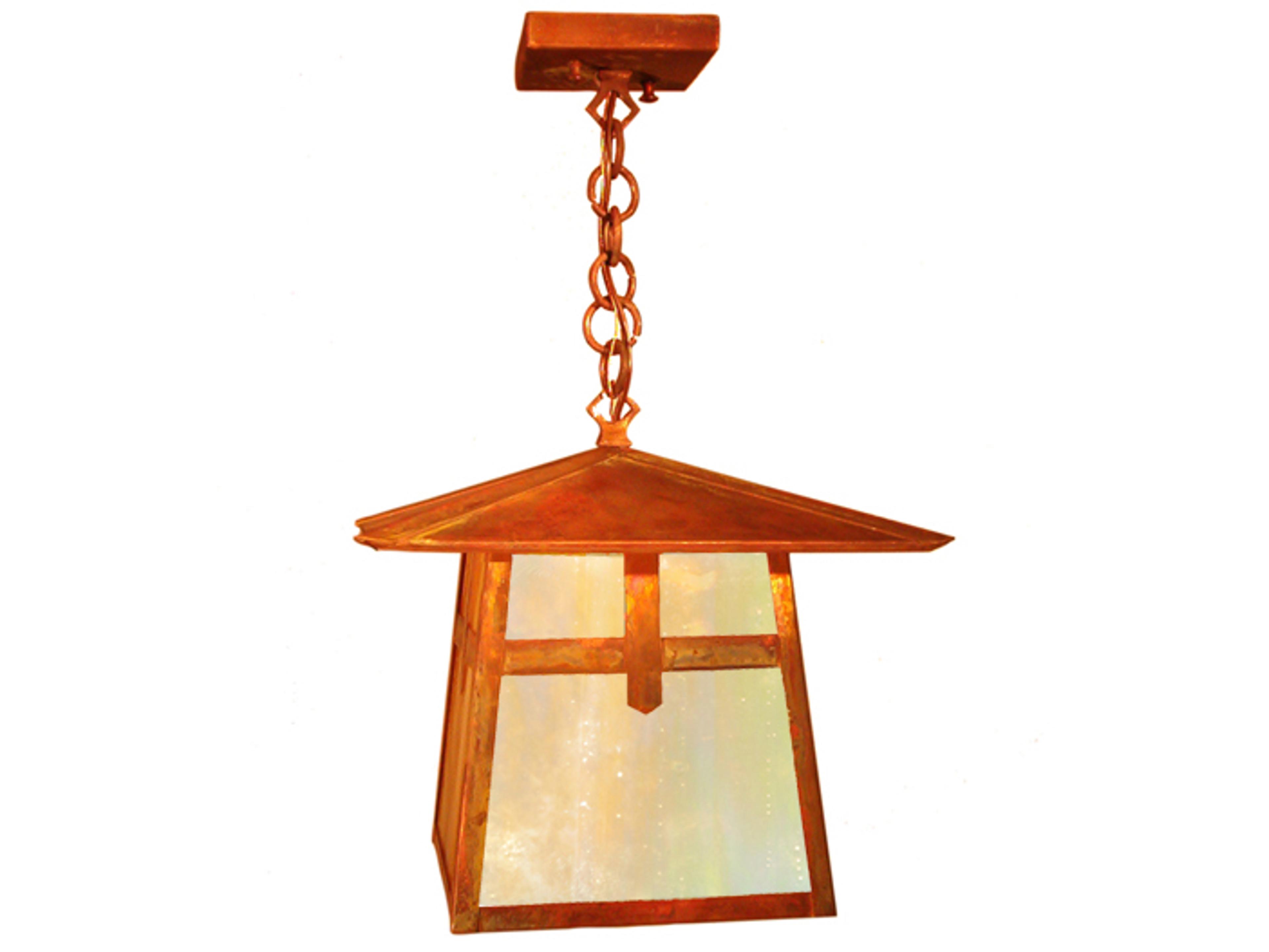 Meyda Stillwater Cross Mission 1-Light Vintage Copper Verdigris Glass Lantern Pendant