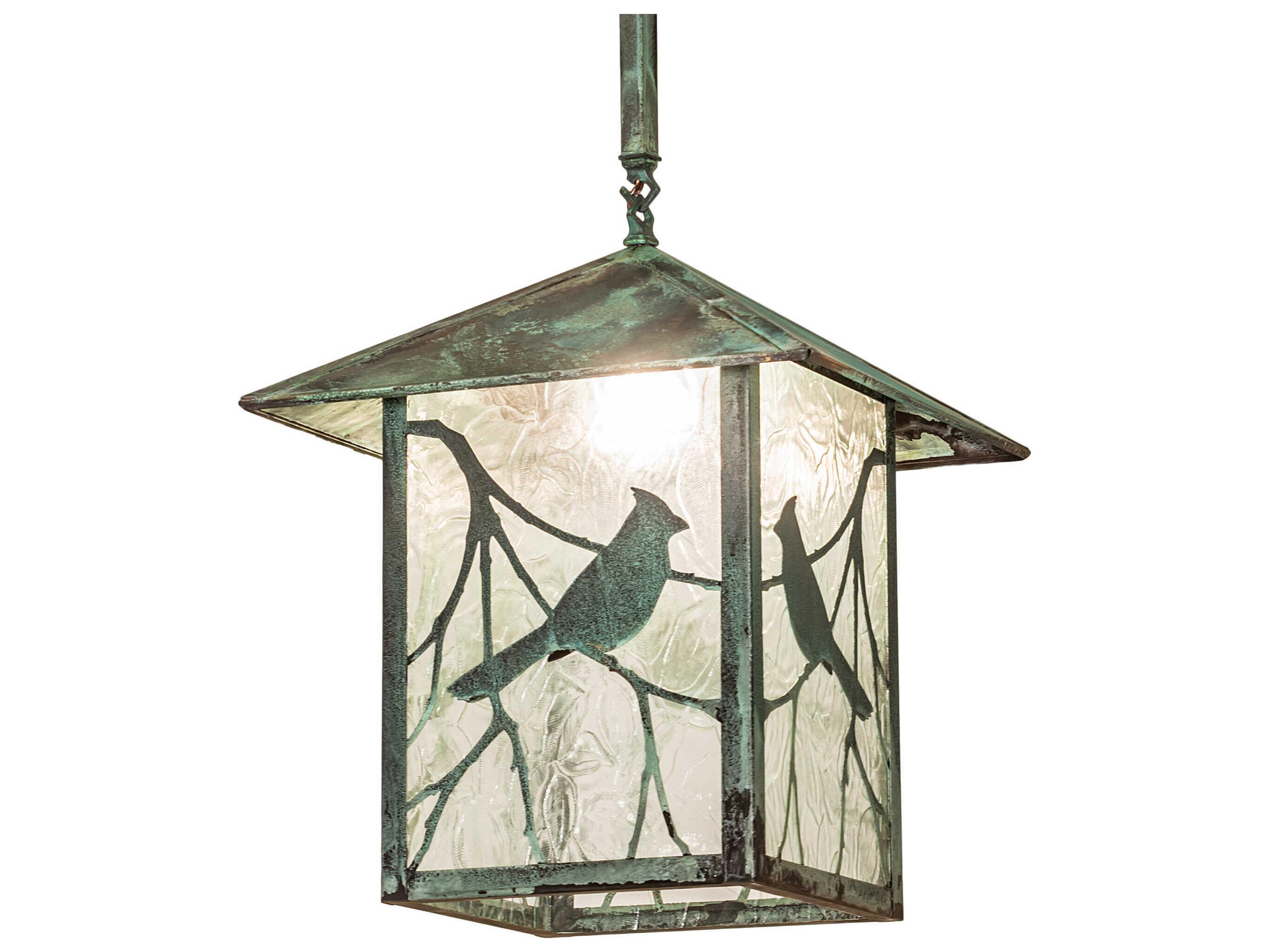 Meyda Seneca Song Bird 1-Light Green Clear Glass Lantern Pendant