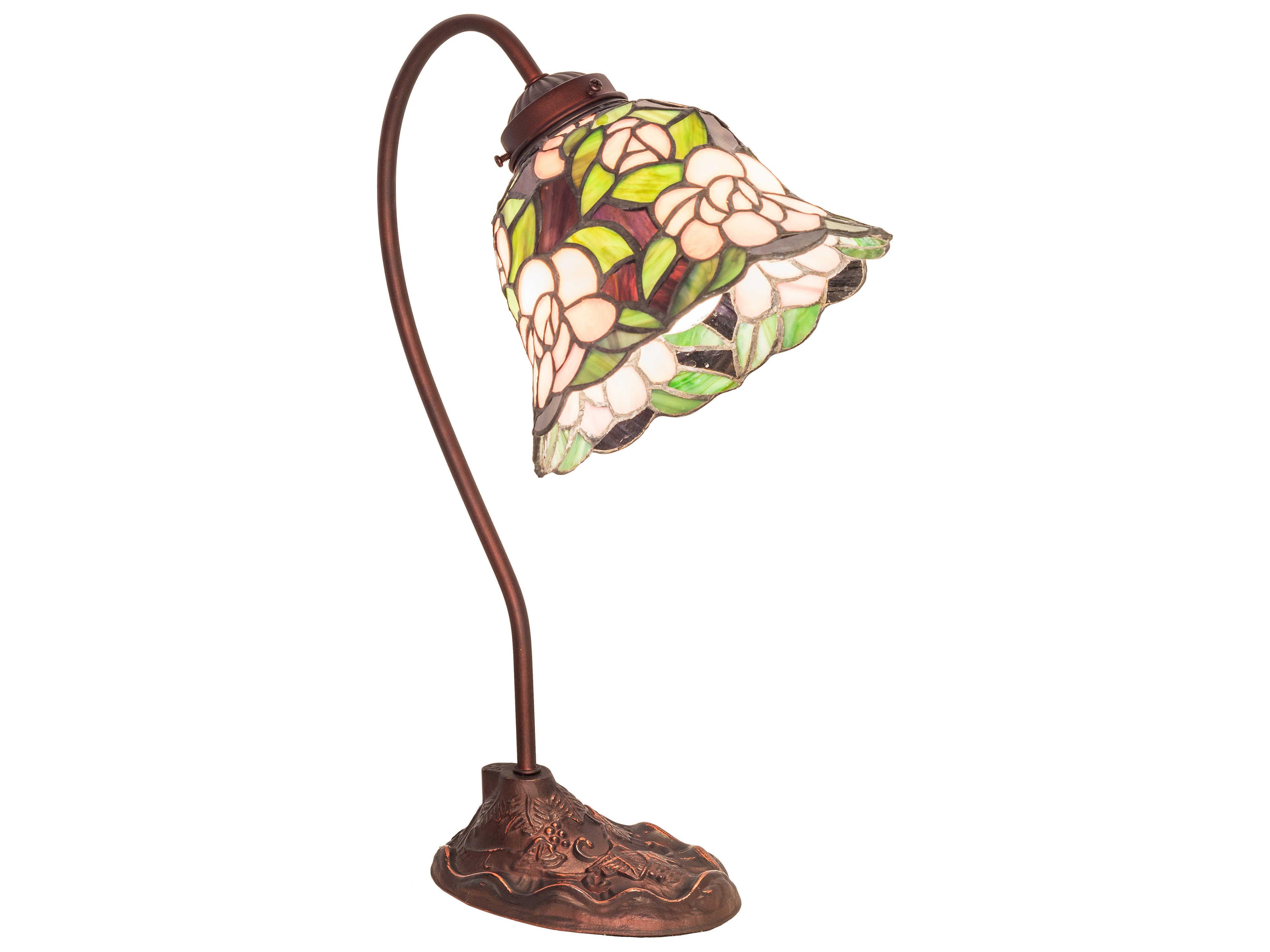 Meyda Begonia Mahogany Bronze Glass Tiffany Desk Lamp