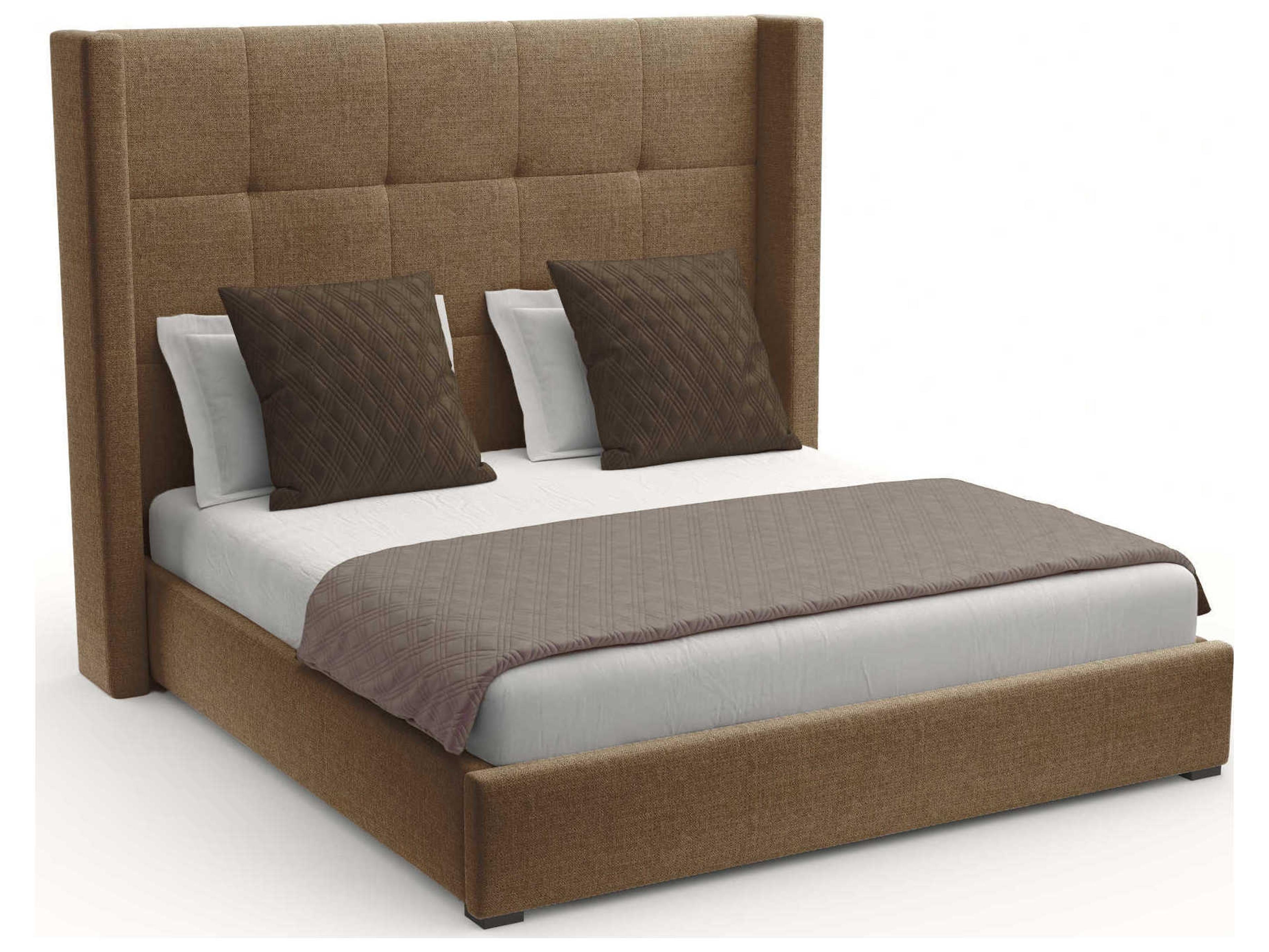 Nativa Interiors Aylet Button Tufted High Brown Upholstered Panel Bed