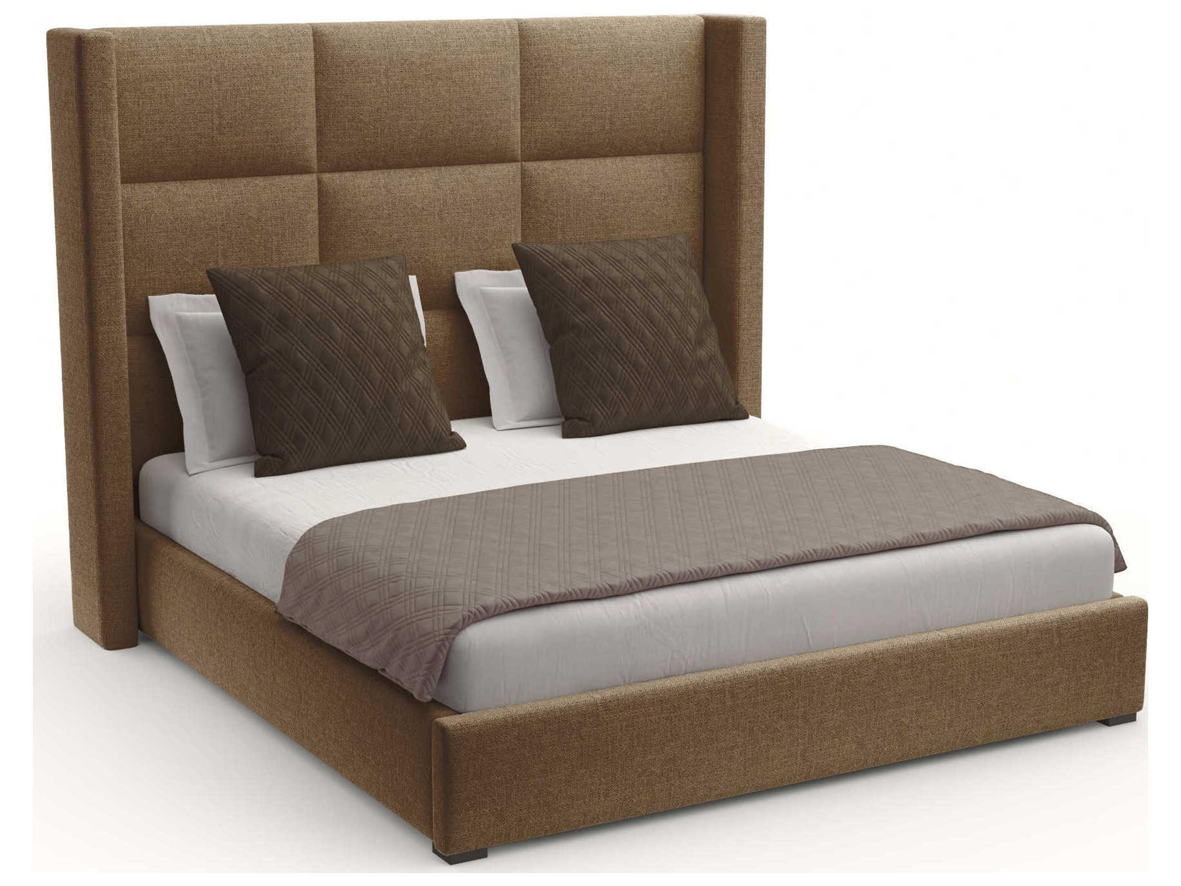 Nativa Interiors Aylet Square Tufted High Brown Upholstered Panel Bed