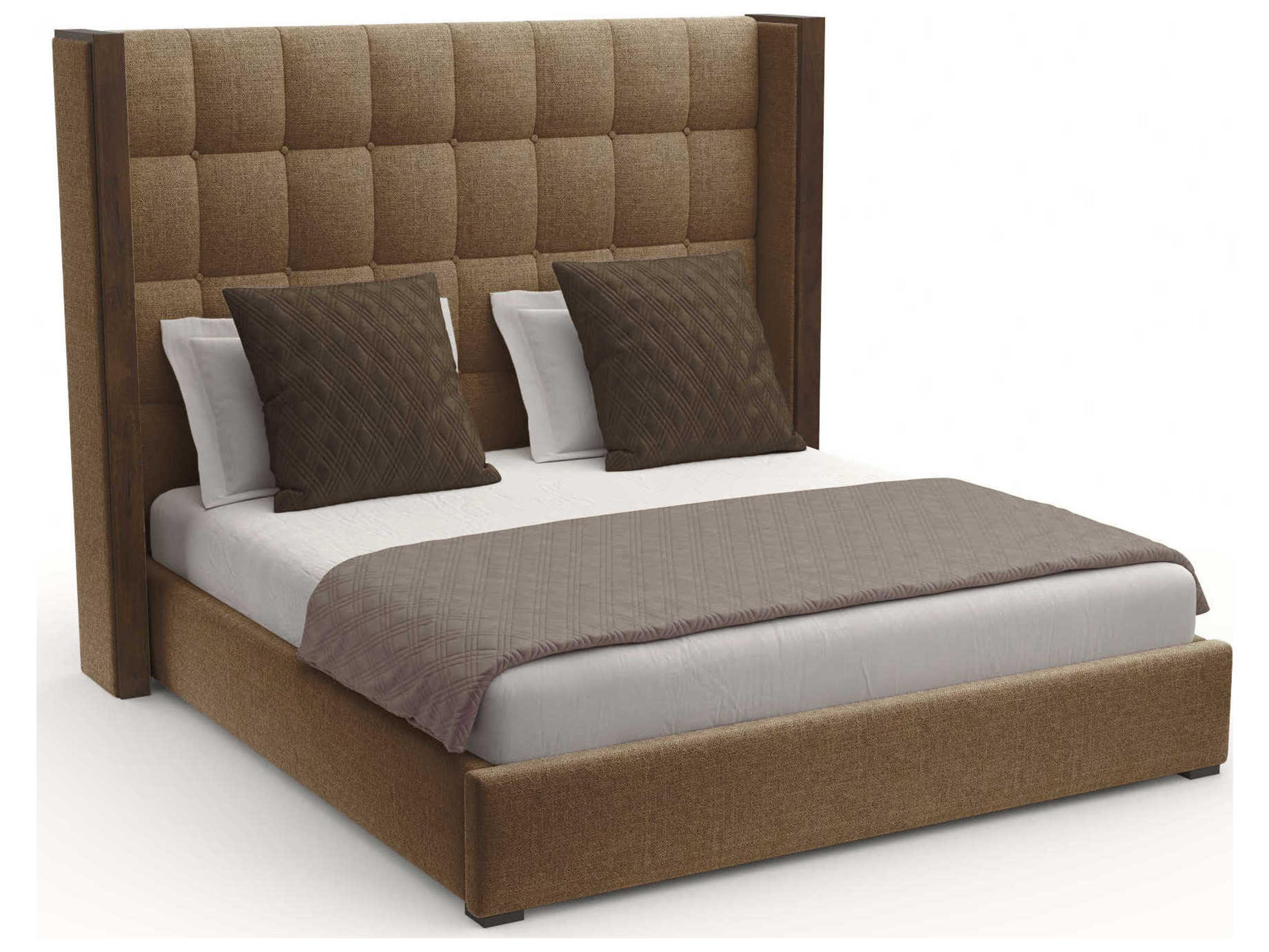 Nativa Interiors Irenne Box Tufted High Brown Upholstered Panel Bed