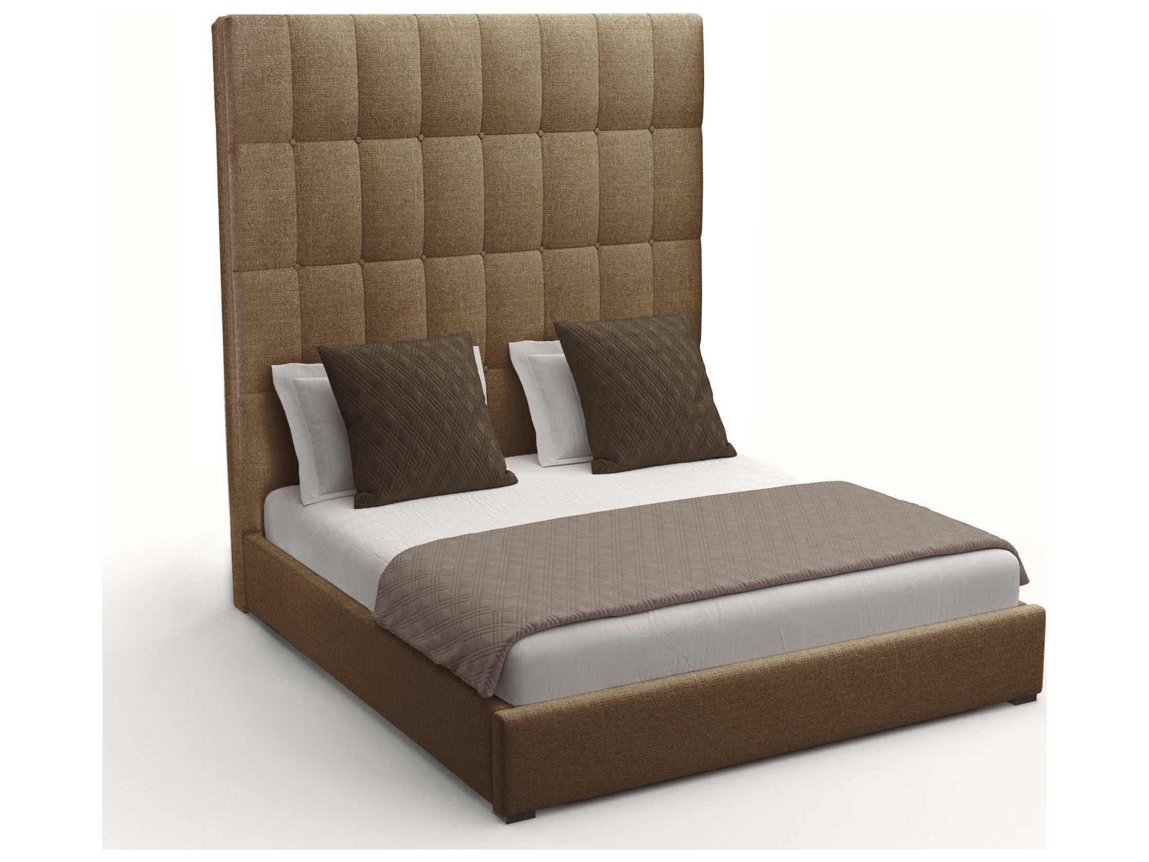 Nativa Interiors Moyra Box Tufted High Brown Ply Wood Upholstered Panel Bed