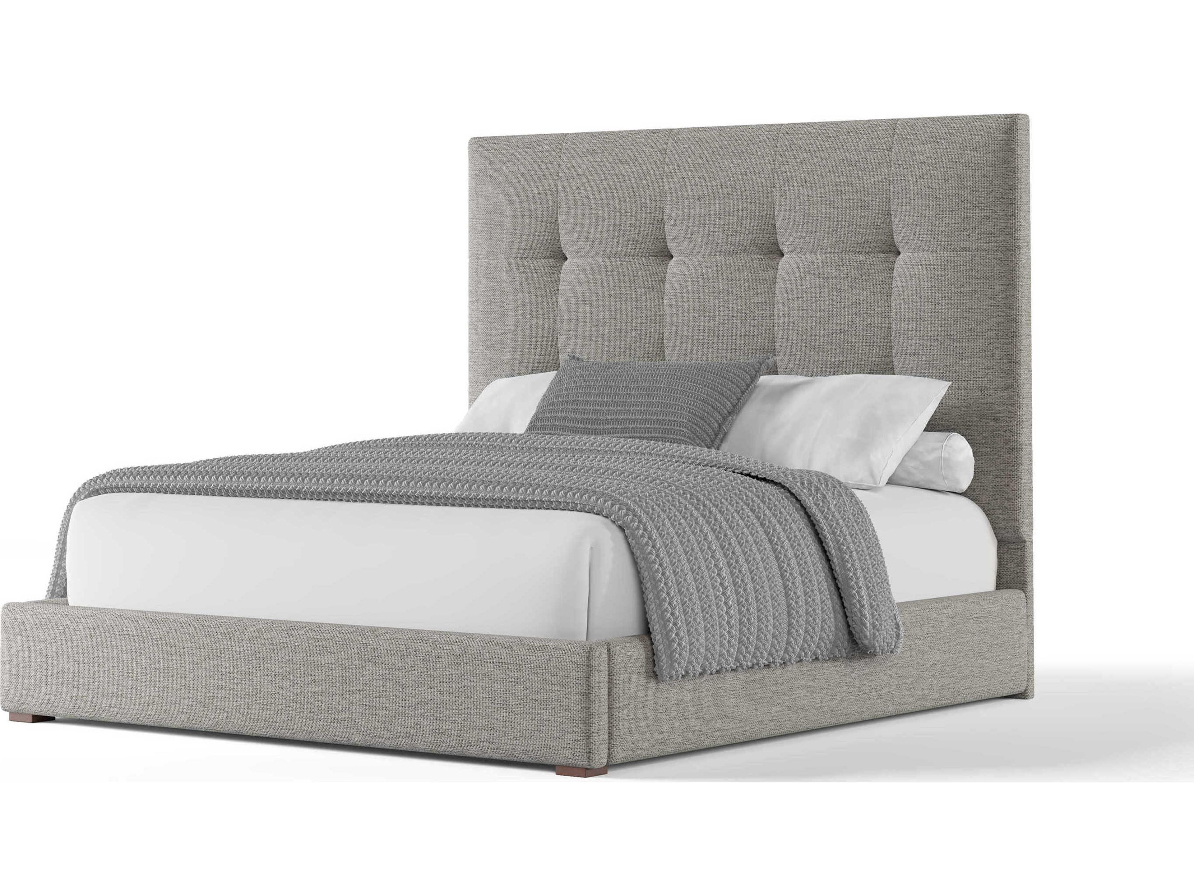 Nativa Interiors Moyra Button Tufted High Gray Upholstered Panel Bed