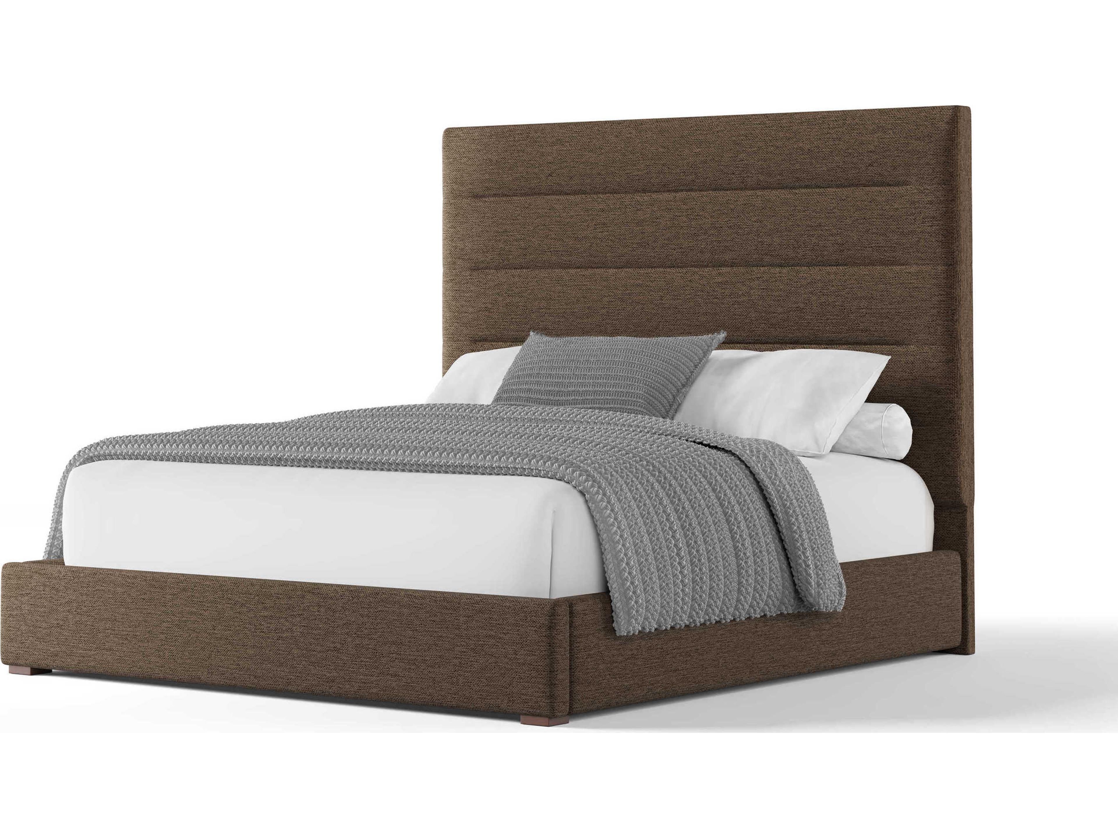 Nativa Interiors Moyra Horizontal Channel Tufted High Brown Upholstered Panel Bed