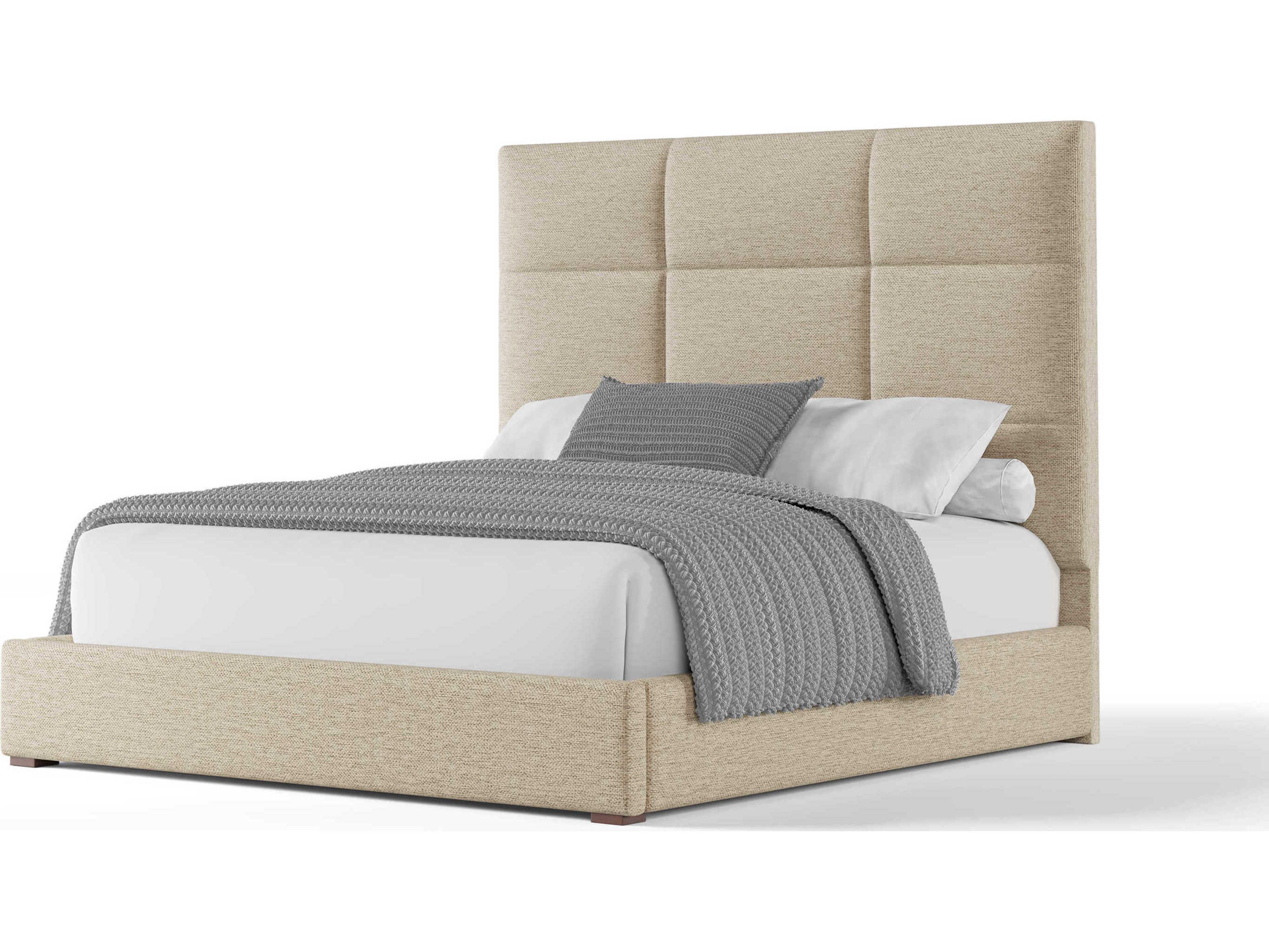 Nativa Interiors Moyra Square Tufted High Beige Upholstered Panel Bed