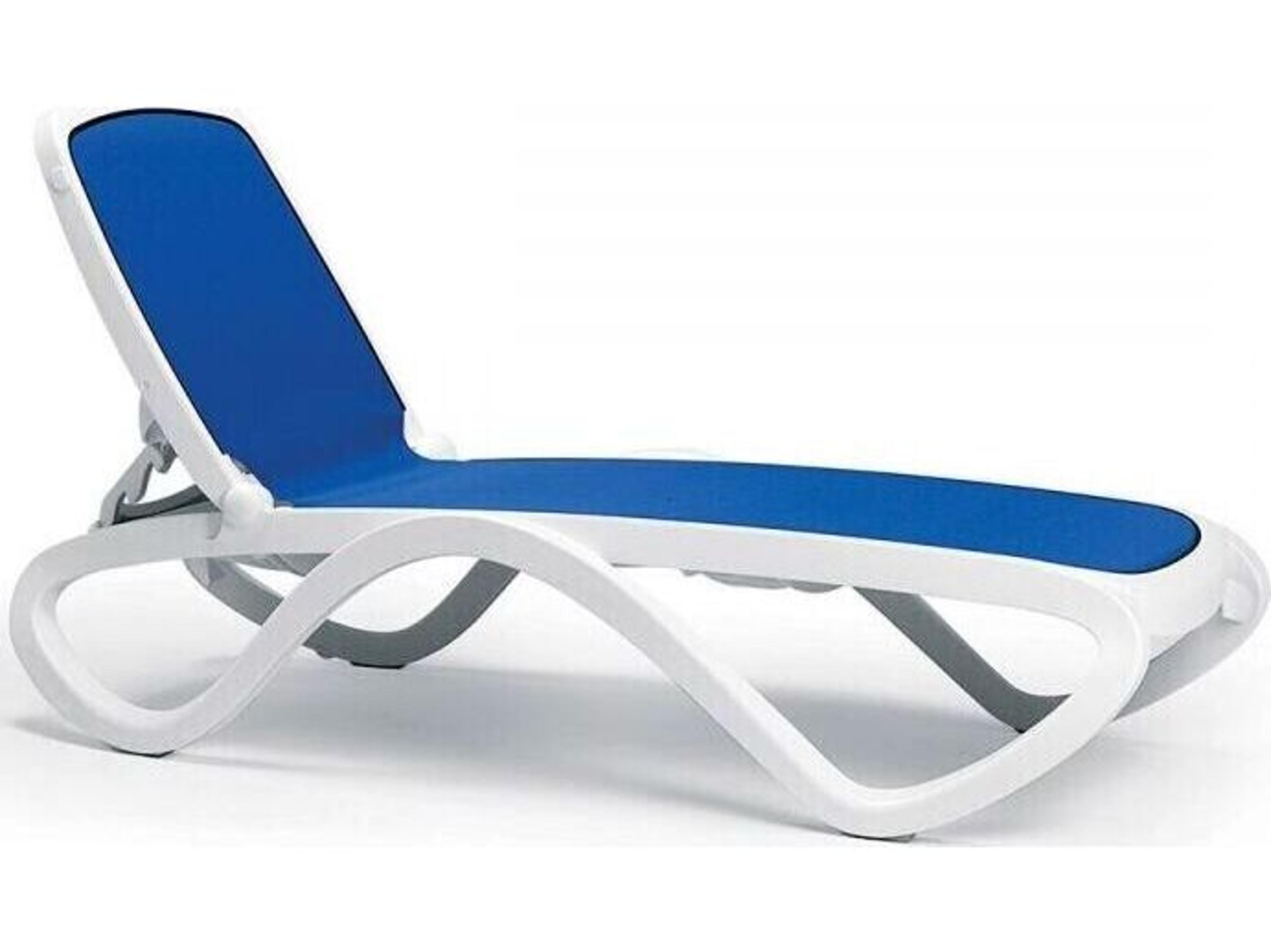 Nardi Omega Sling Resin Bianco / Blue Stackable Outdoor Chaise Lounge