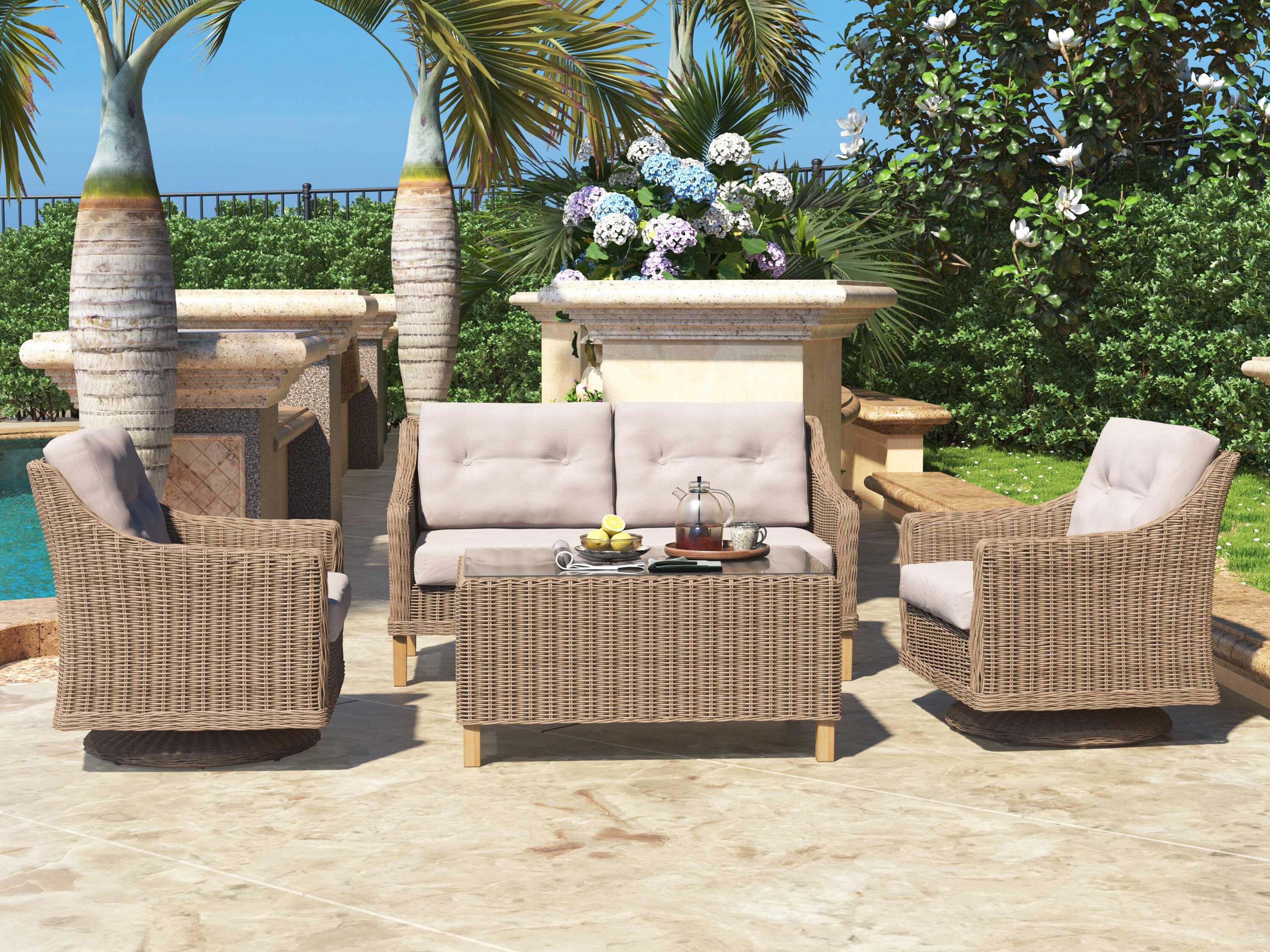Forever Patio Carlisle Wicker Alabaster 4 Piece Lounge Set