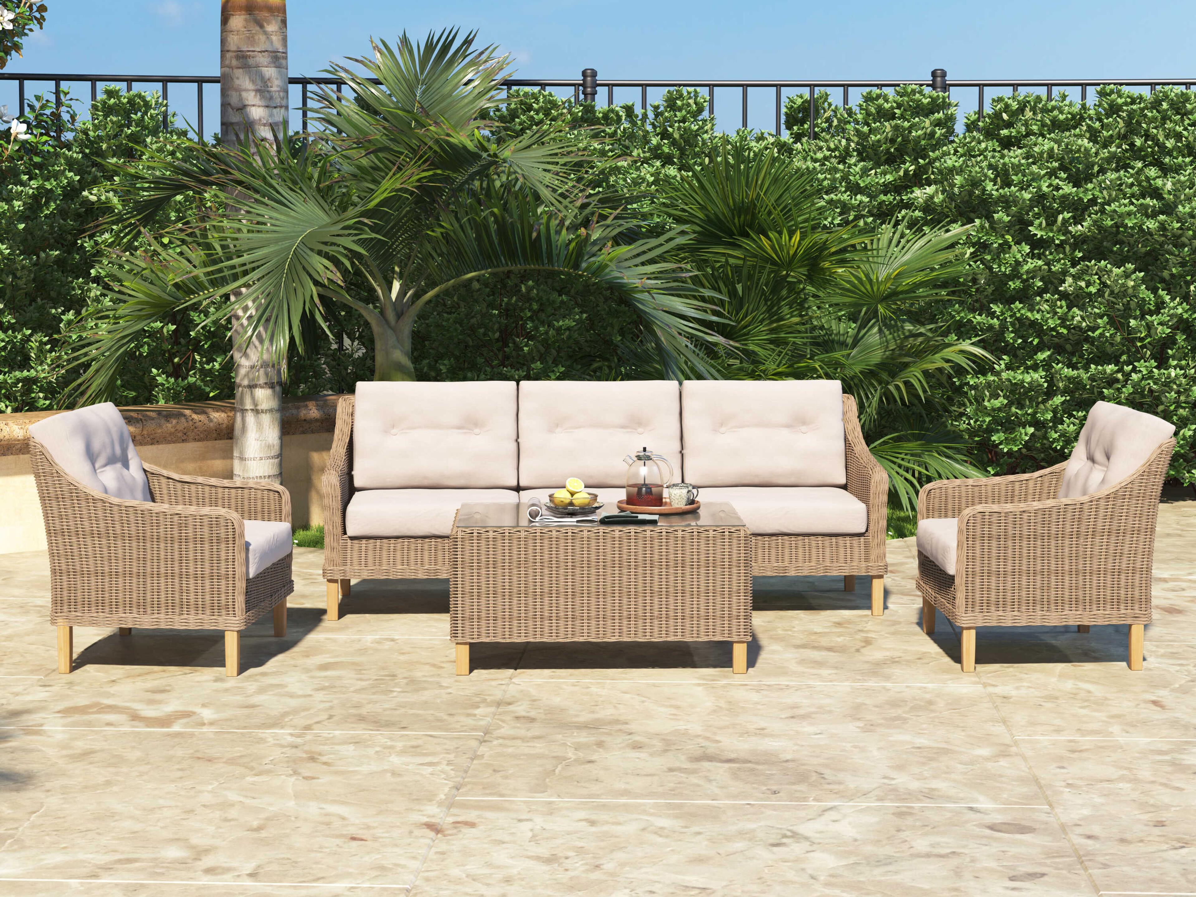 Forever Patio Carlisle Wicker Alabaster 4 Piece Lounge Set