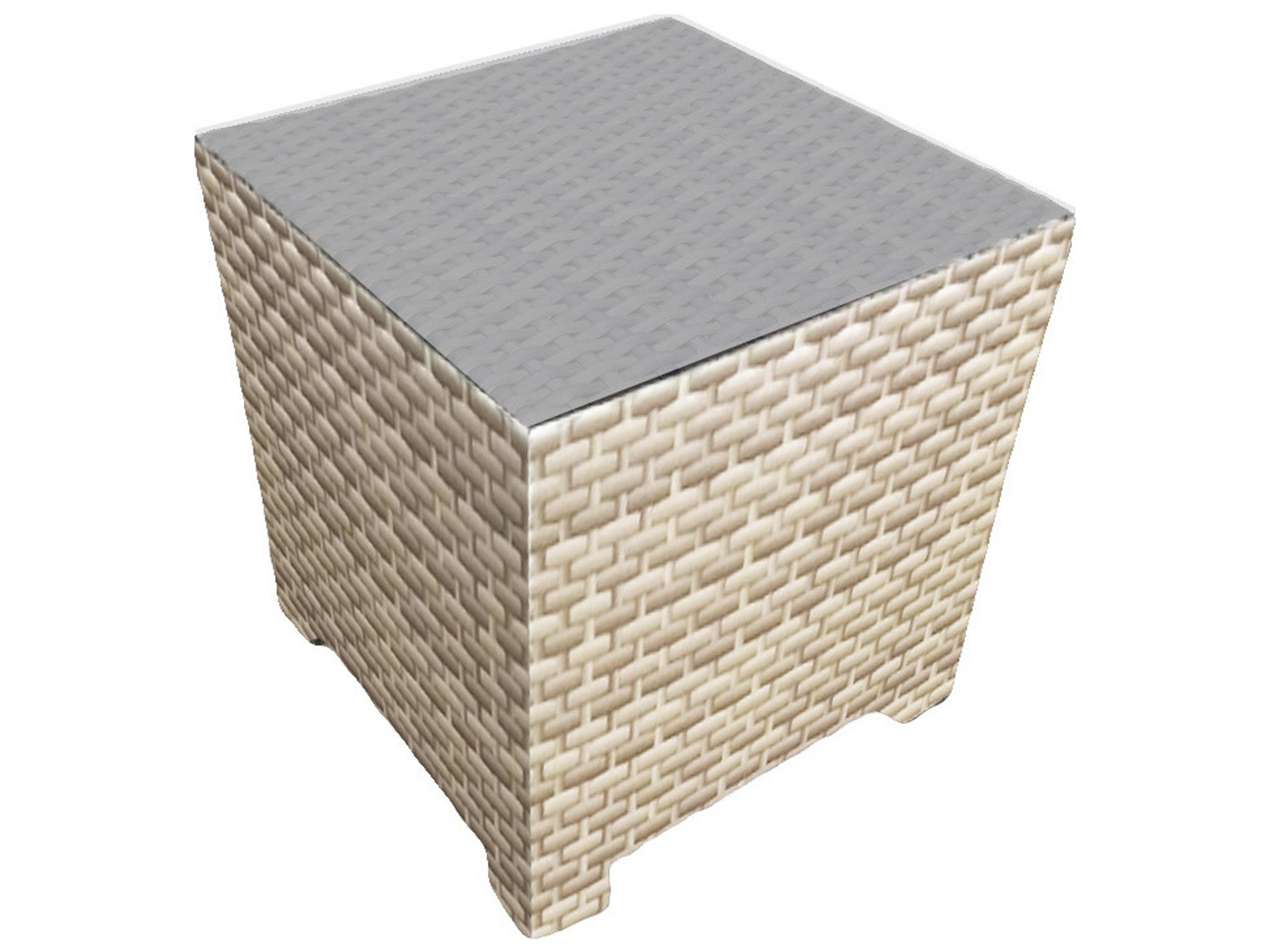 Forever Patio Cavalier Wicker Buff Square Glass Top Table