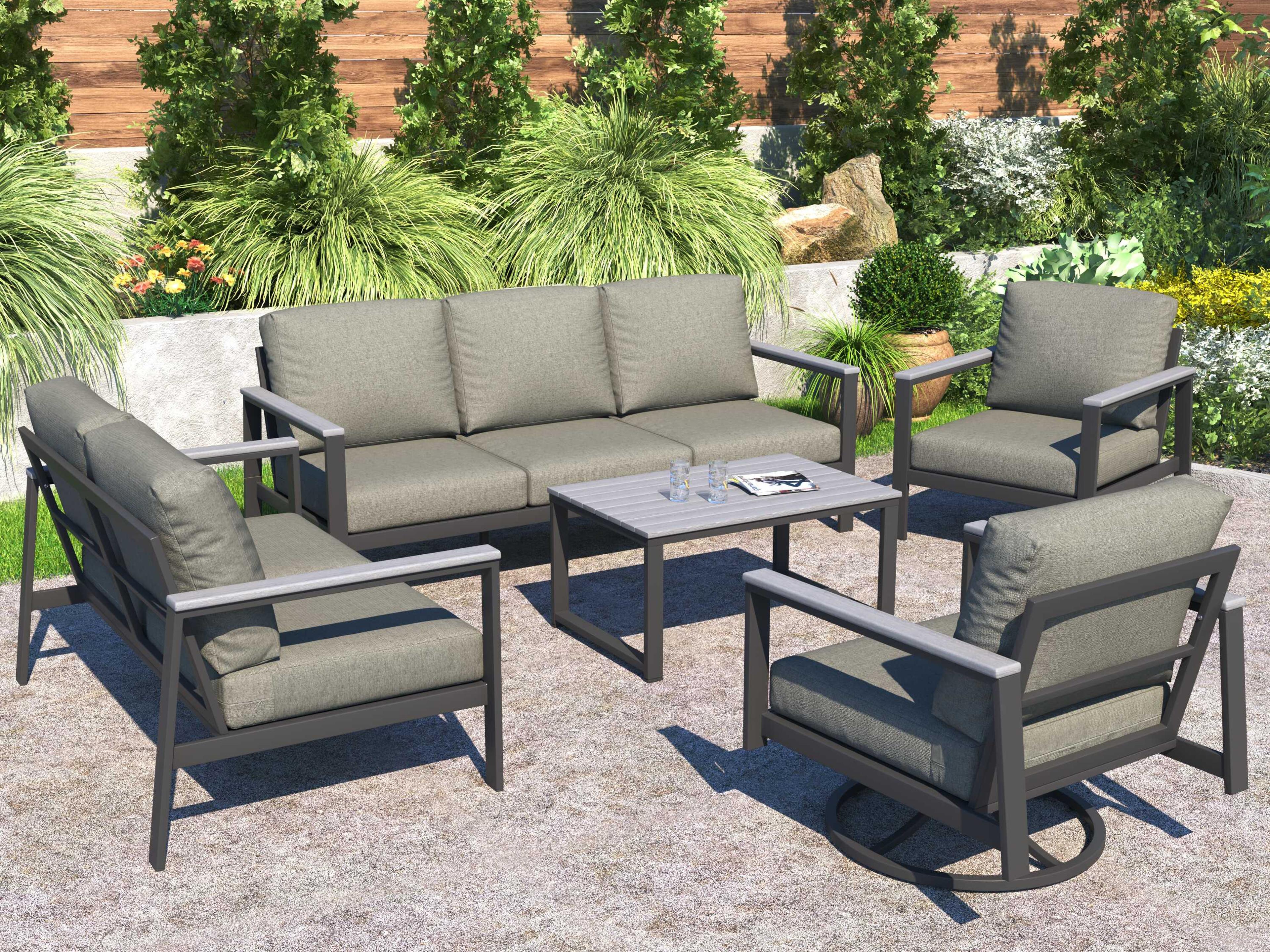 Forever Patio Hanover Slat Aluminum Dark Gray 5 Piece Lounge Set