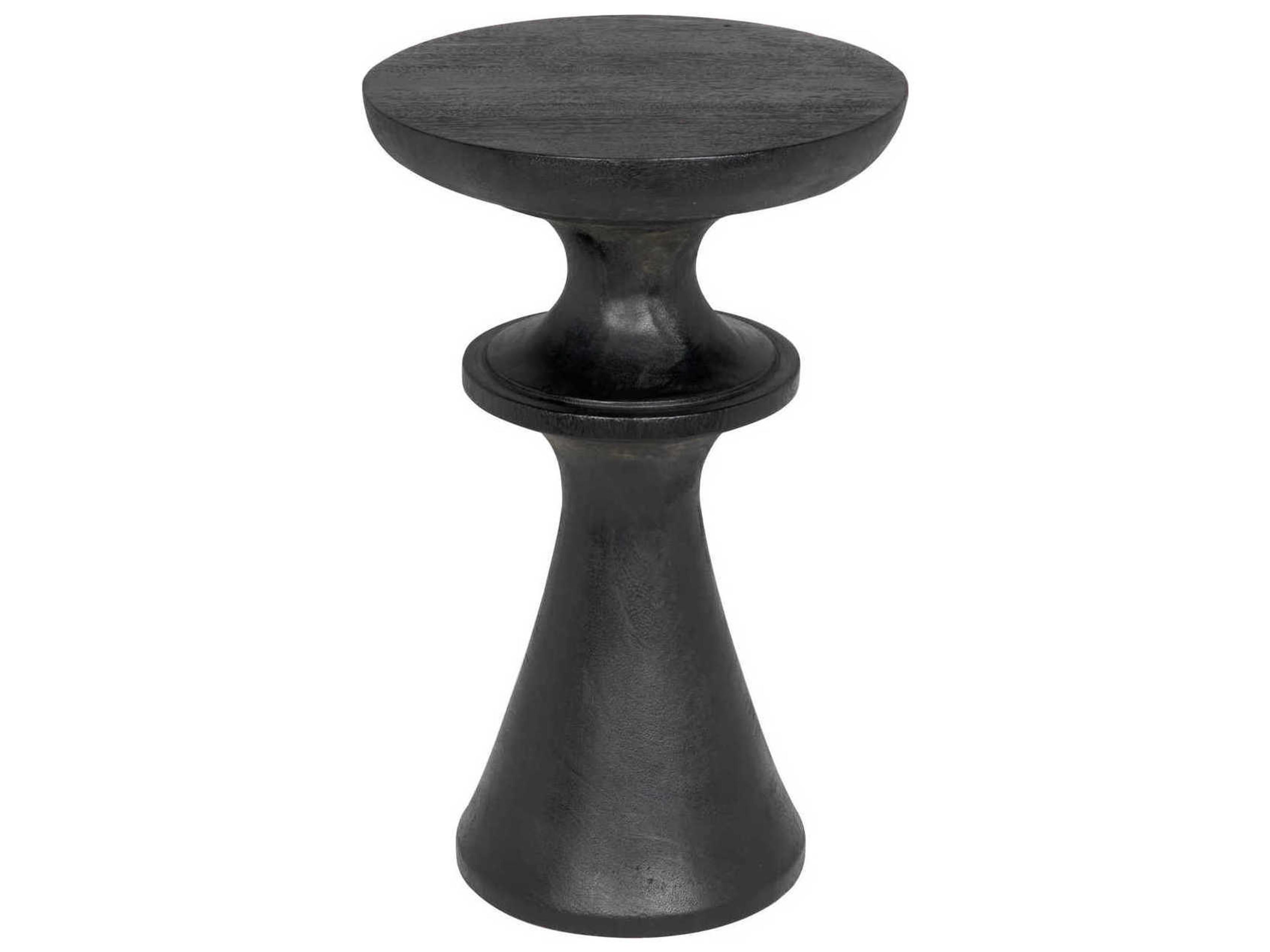 Noir Nolan Round Wood Burnt Black End Table