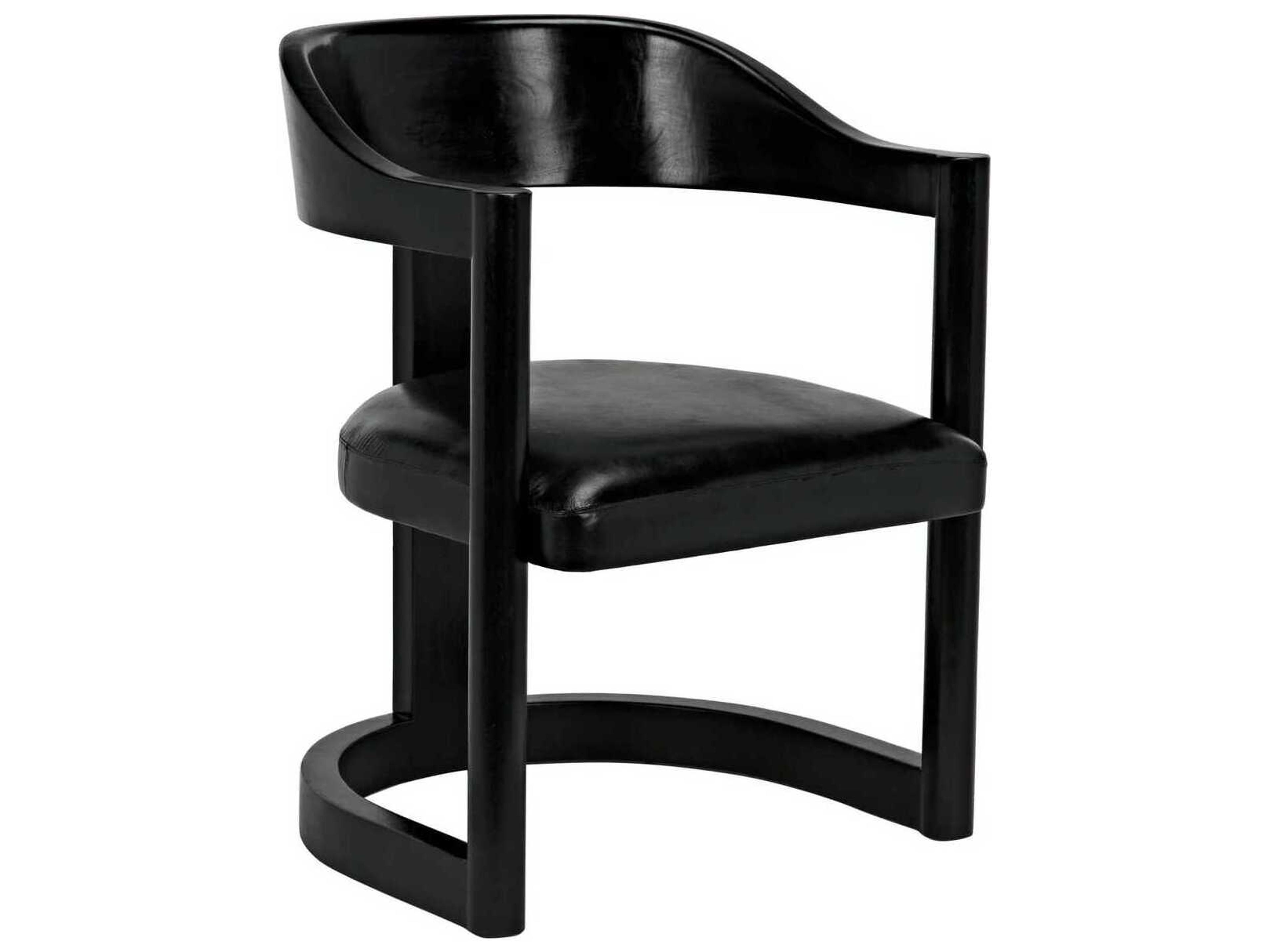 Noir Leather Teak Wood Black Upholstered Arm Dining Chair
