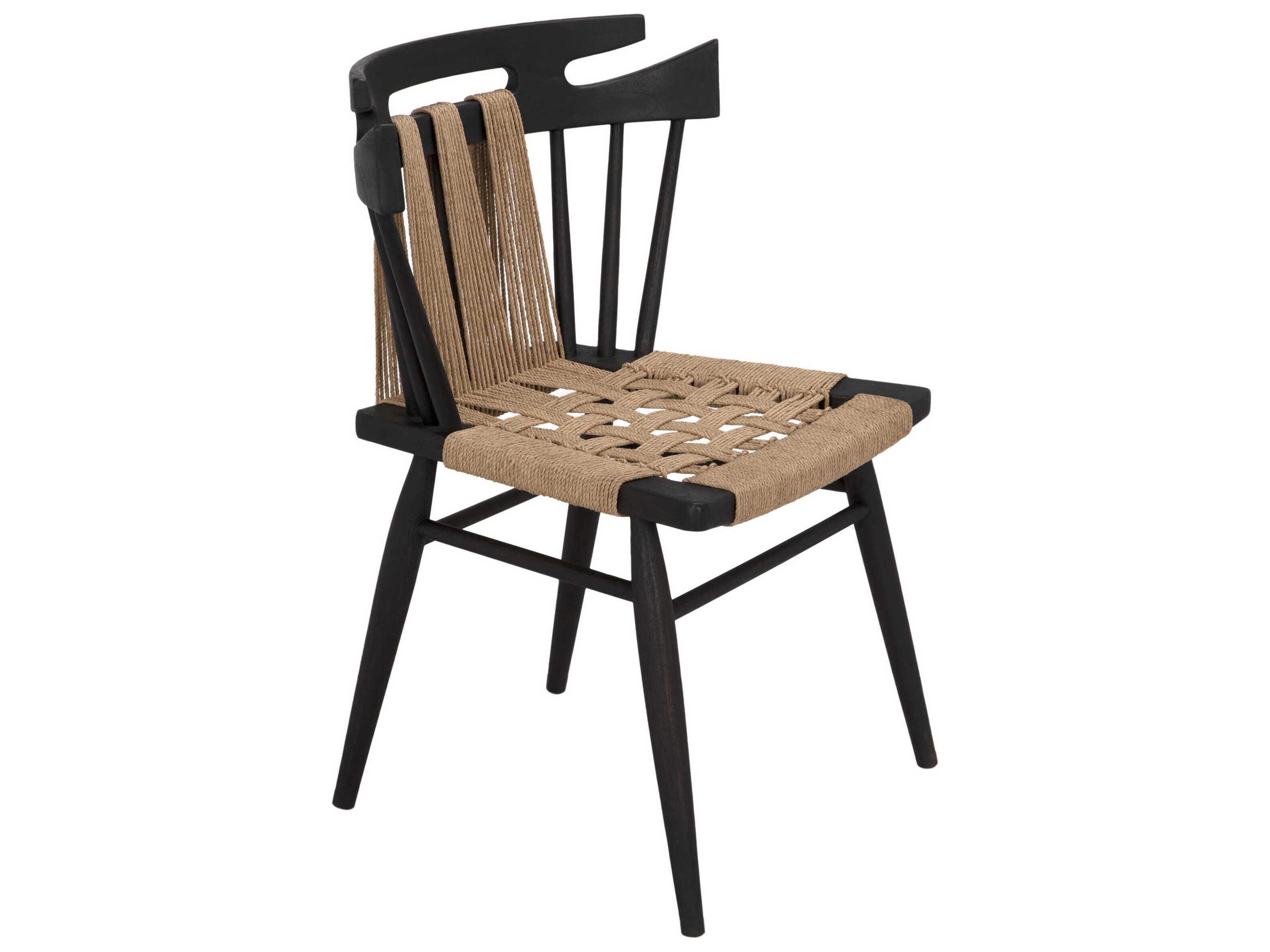 Noir Kikki Teak Wood Black Side Dining Chair