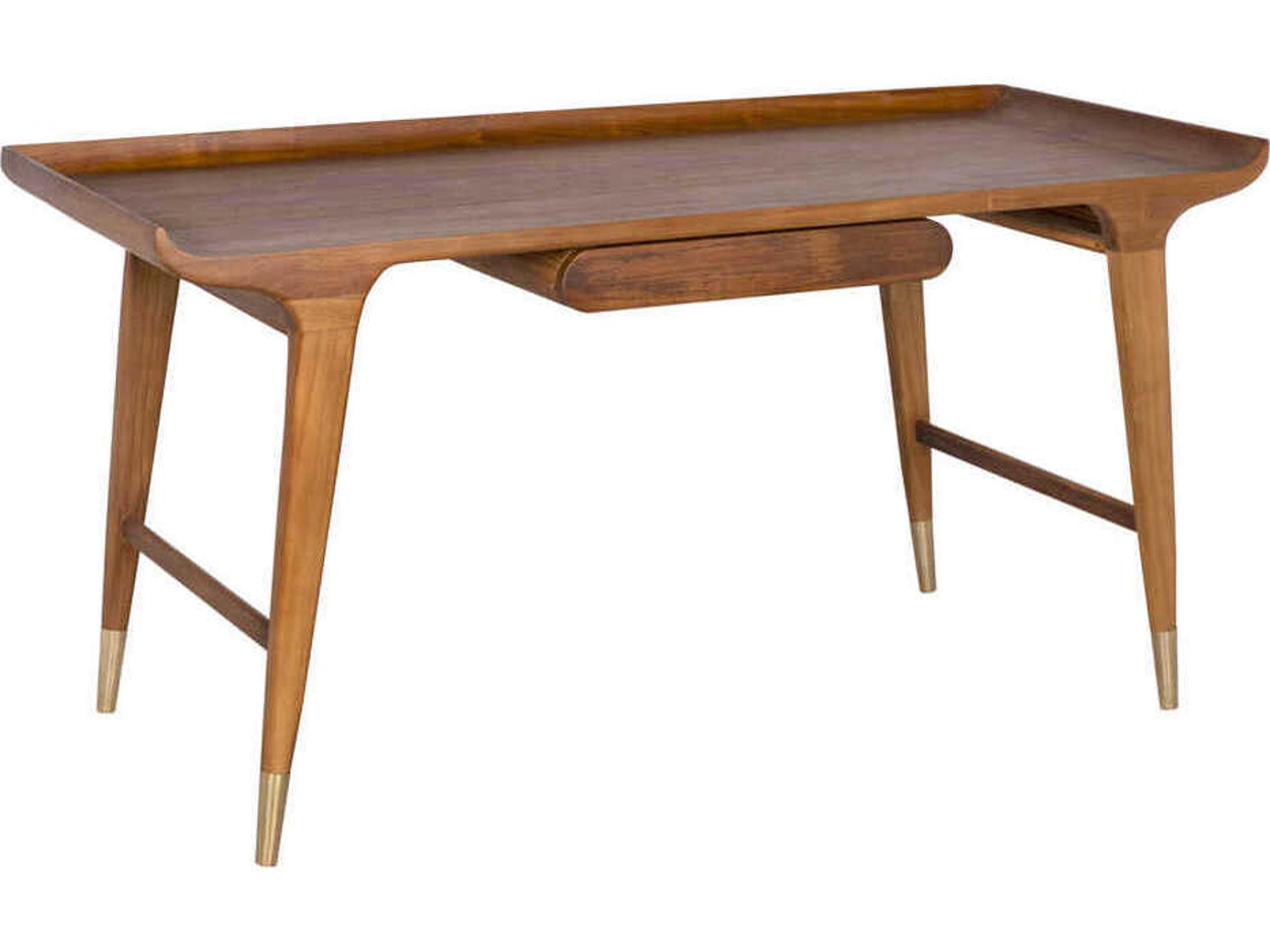 Noir Mandrake Clear Coat Flat Brown Teak Wood Writing Desk