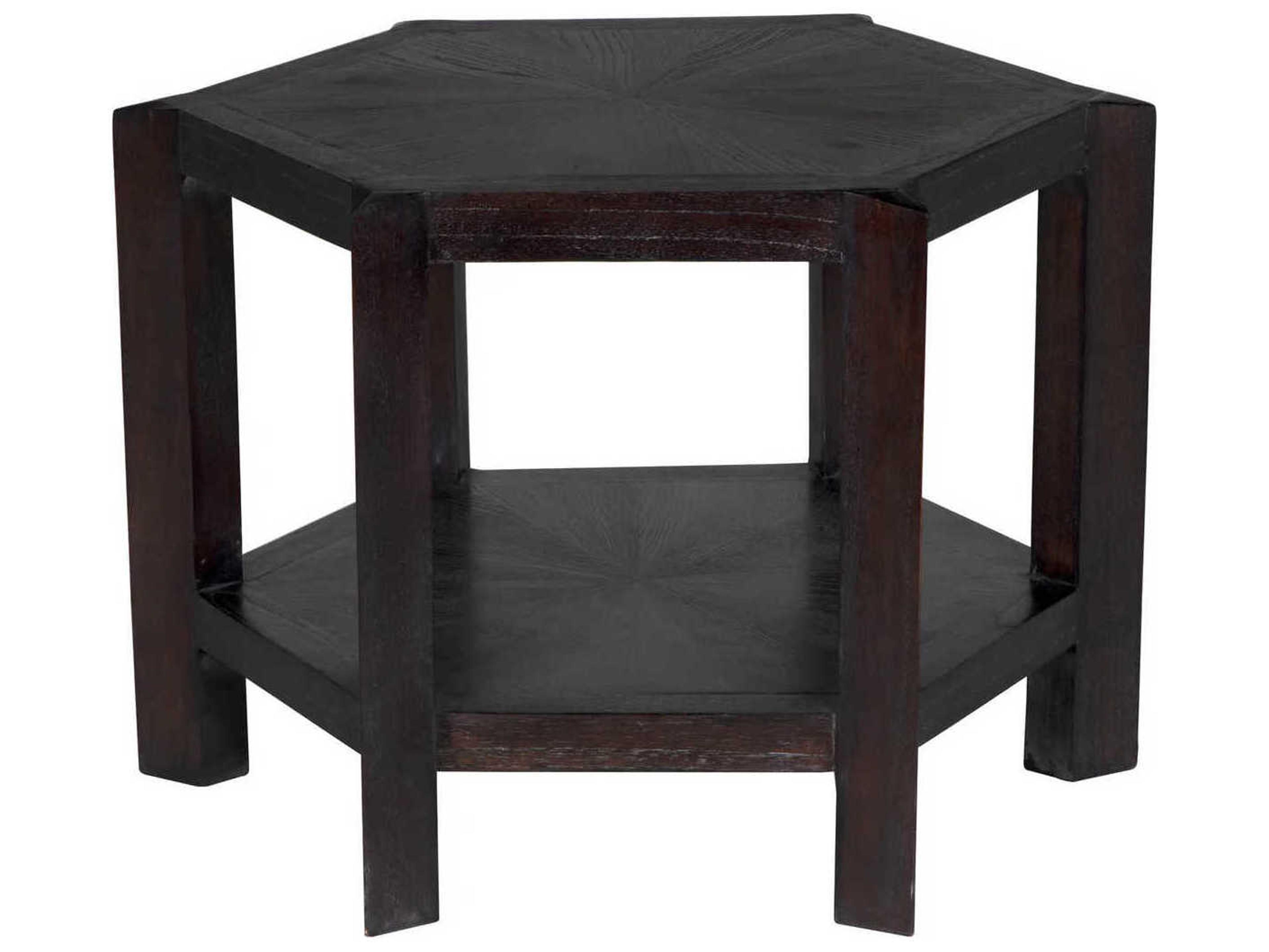 Noir Yehuda Hexagon Wood Sombre End Table