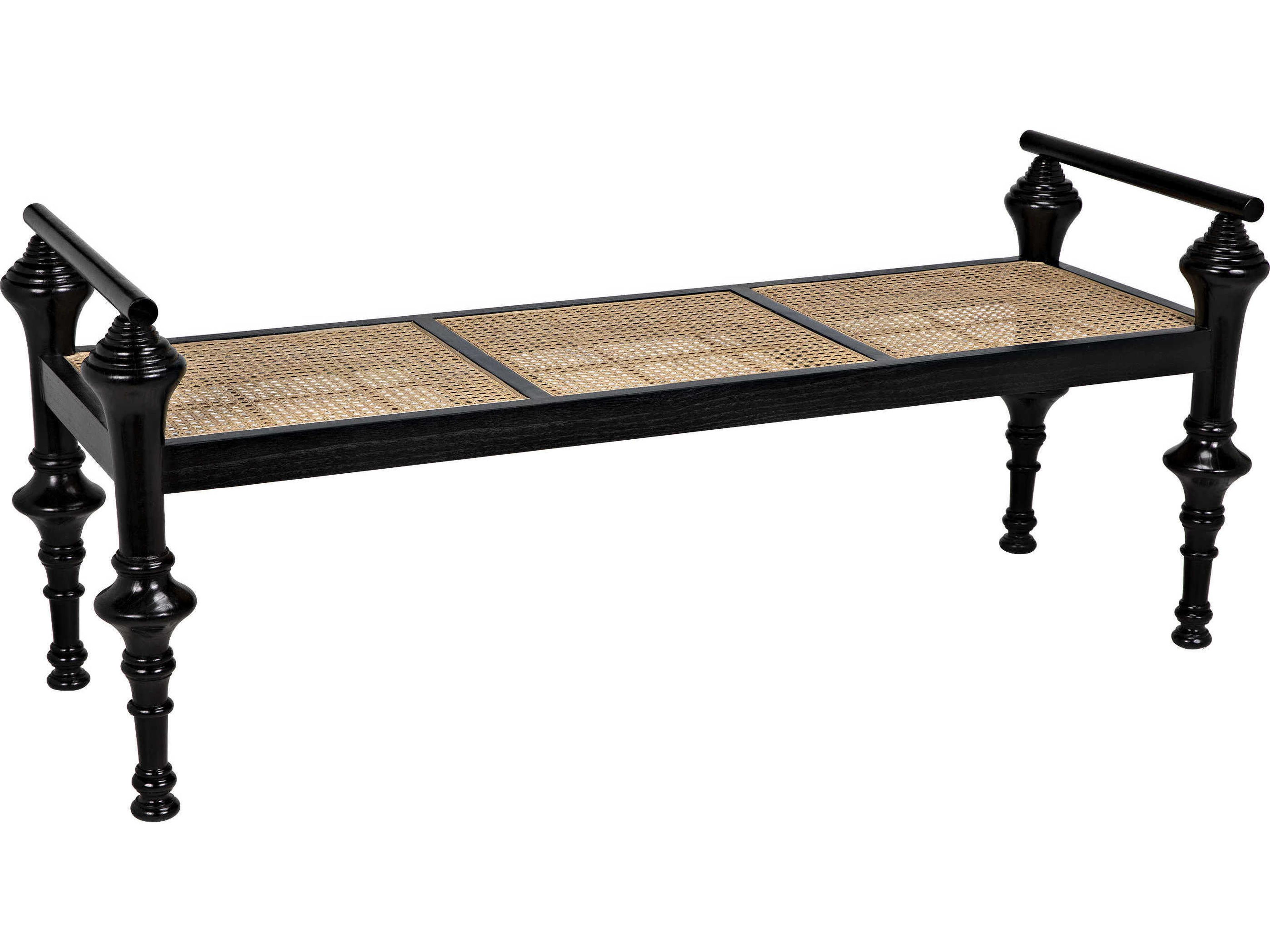 Noir Caning Charcoal Black Brown Accent Bench