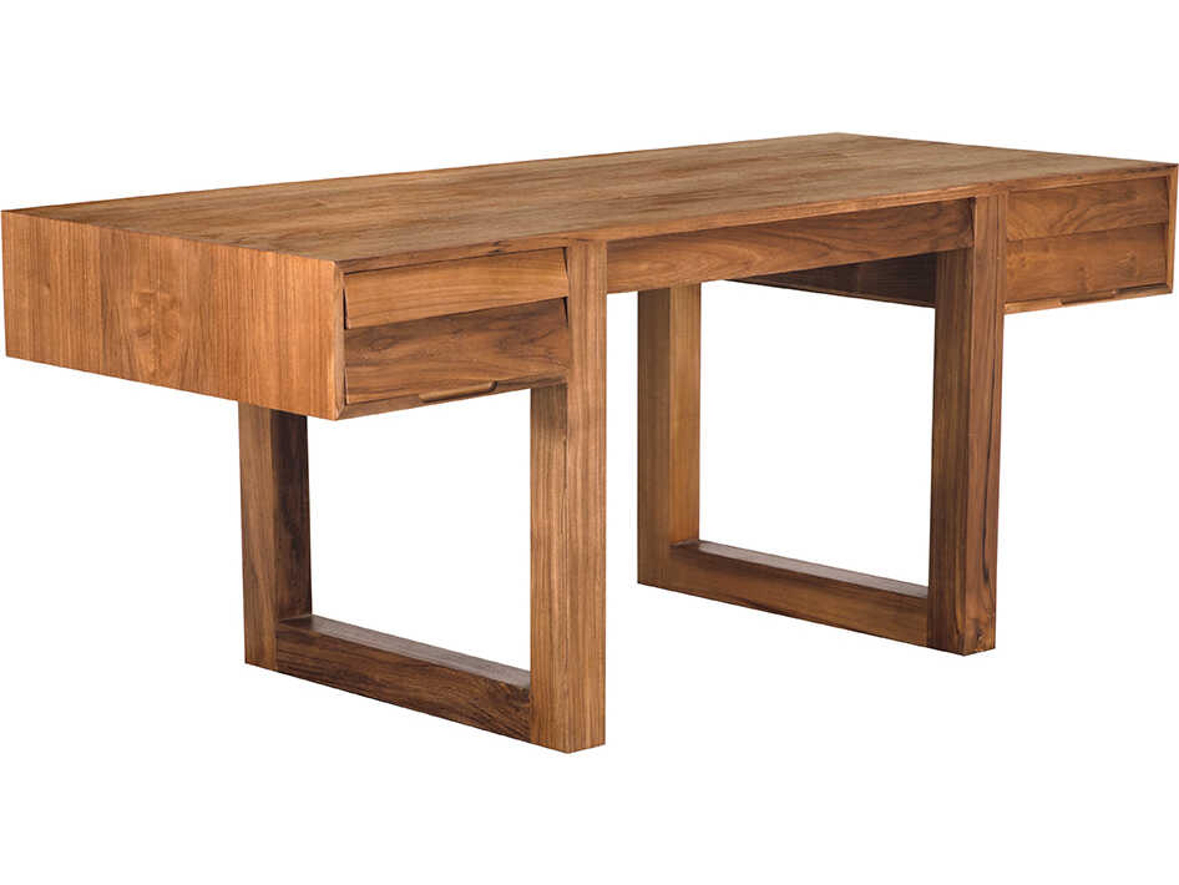 Noir Newton Clear Coat Flat Brown Teak Wood Writing Desk