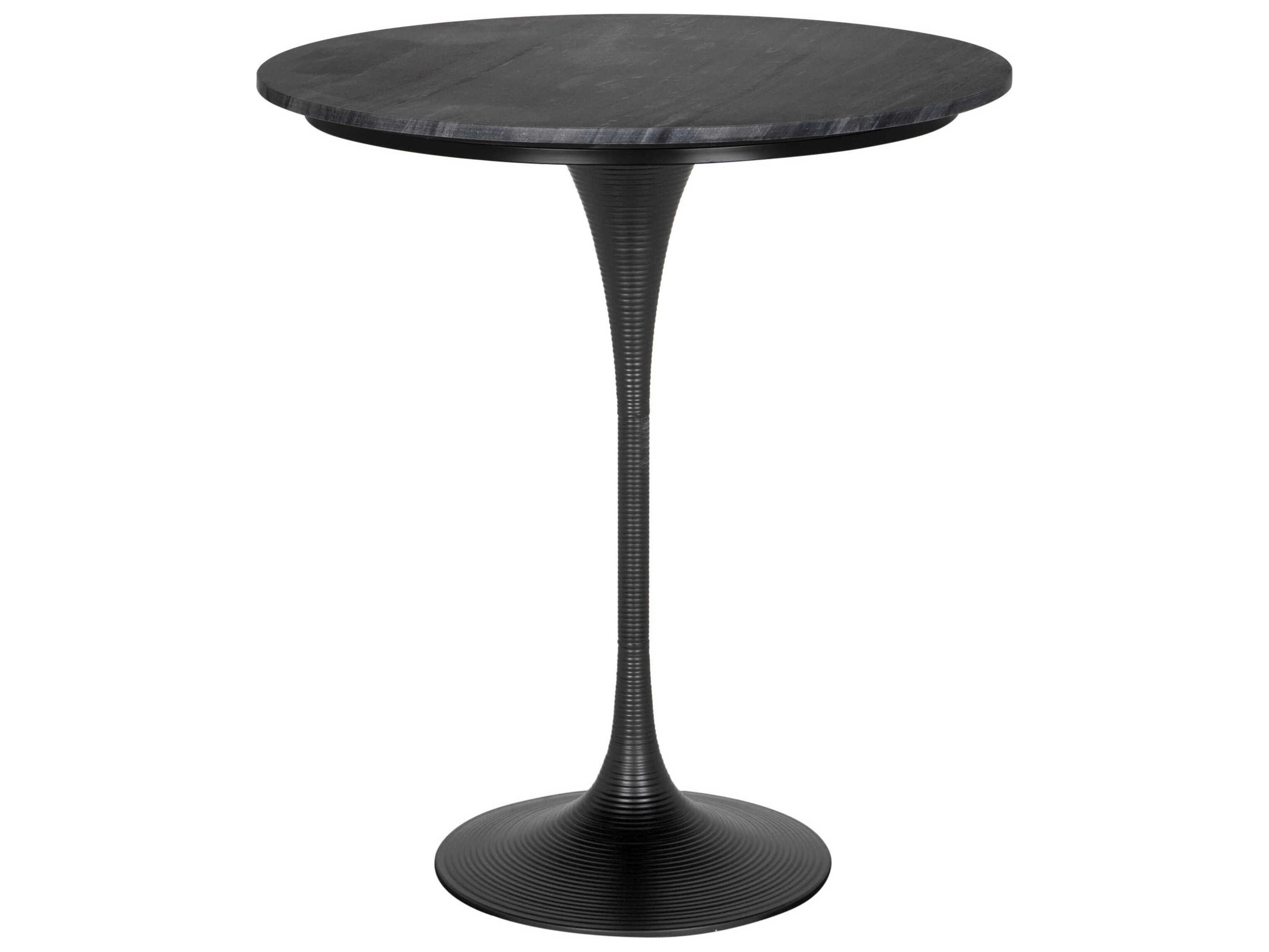 Noir Joni Matte Black Round Marble Bar Table