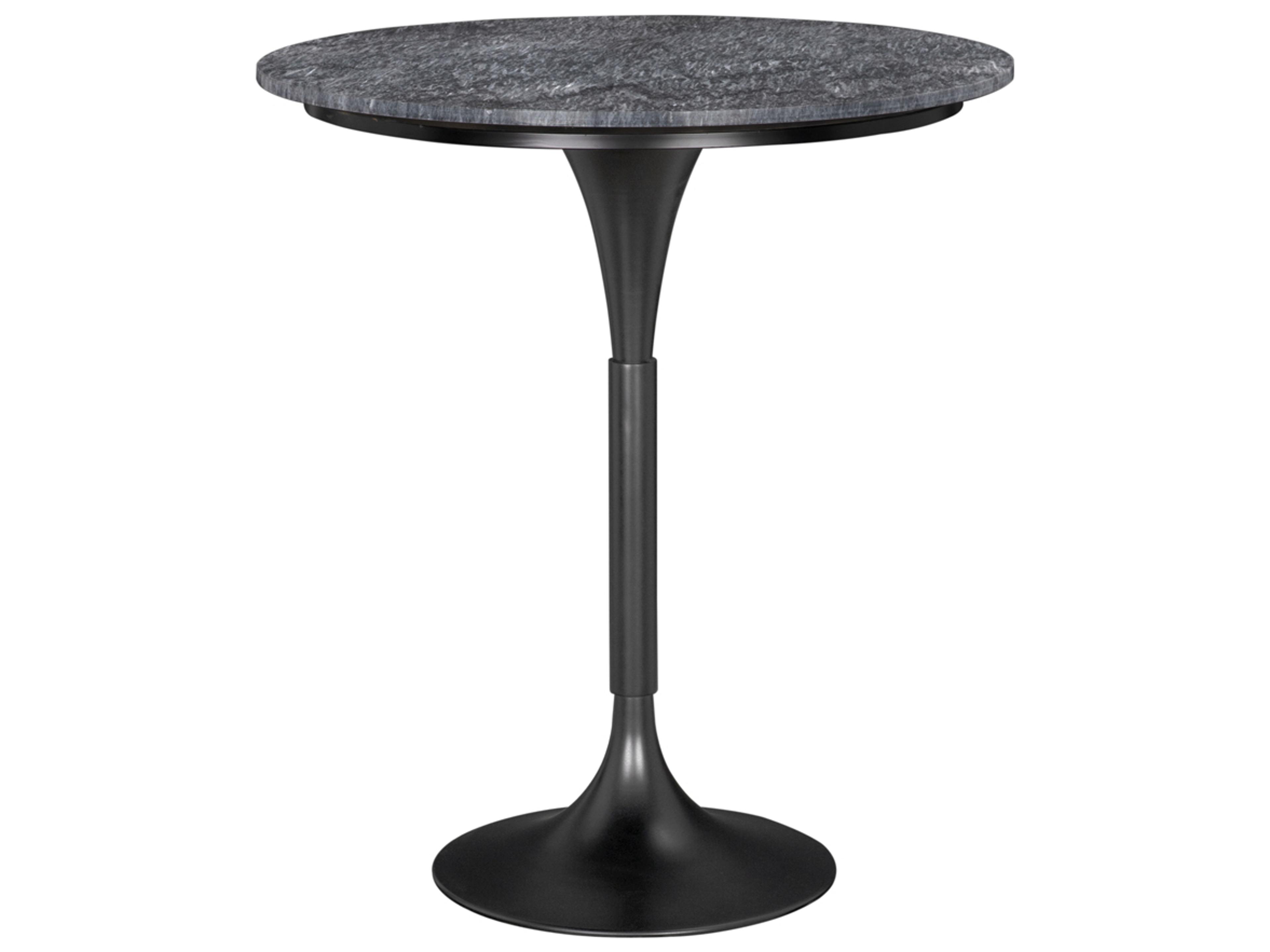 Noir Jman Matte Black Round Marble Bar Table