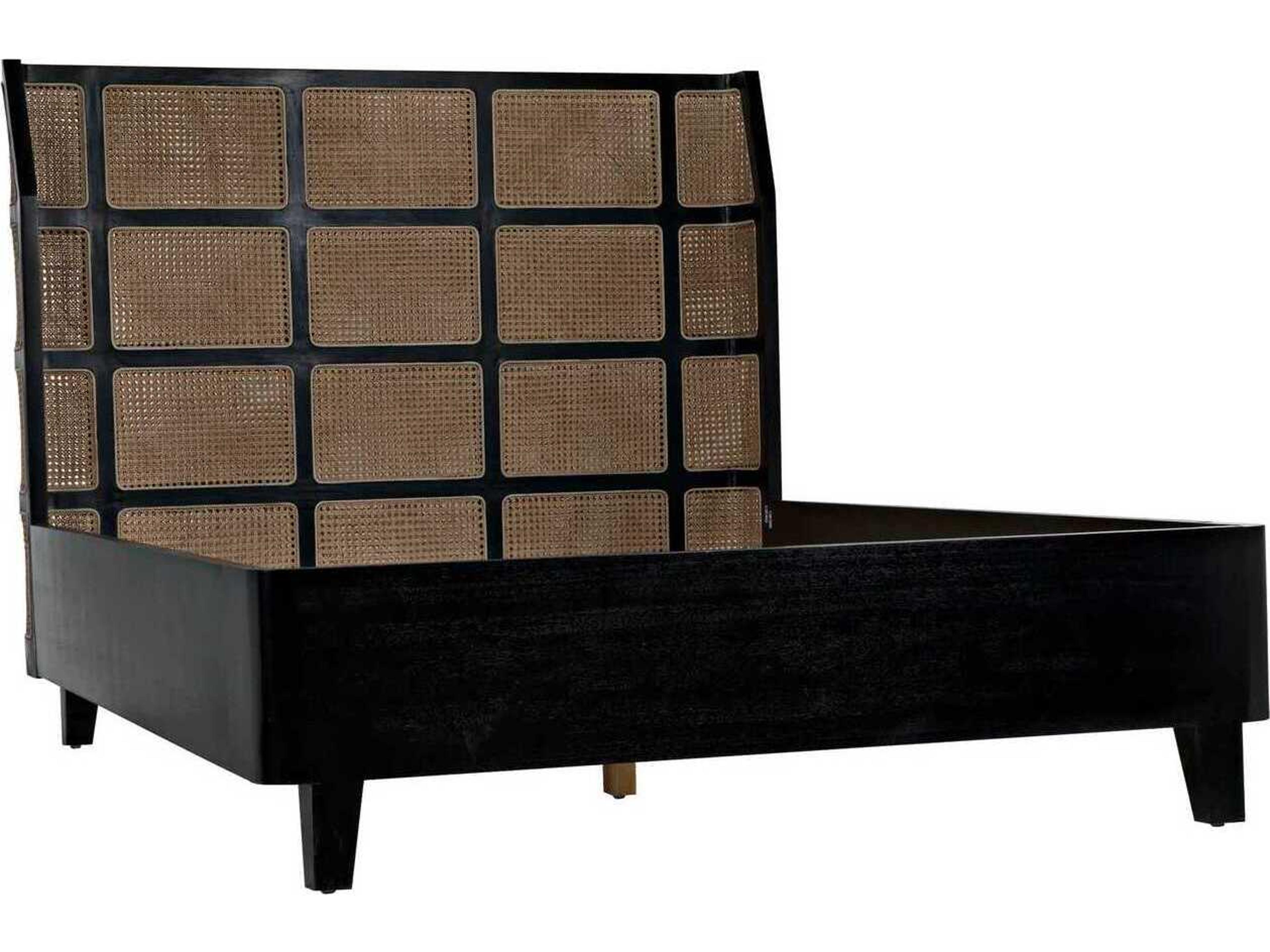 Noir Hand Rubbed Black Brown Mahogany Wood Queen Panel Bed