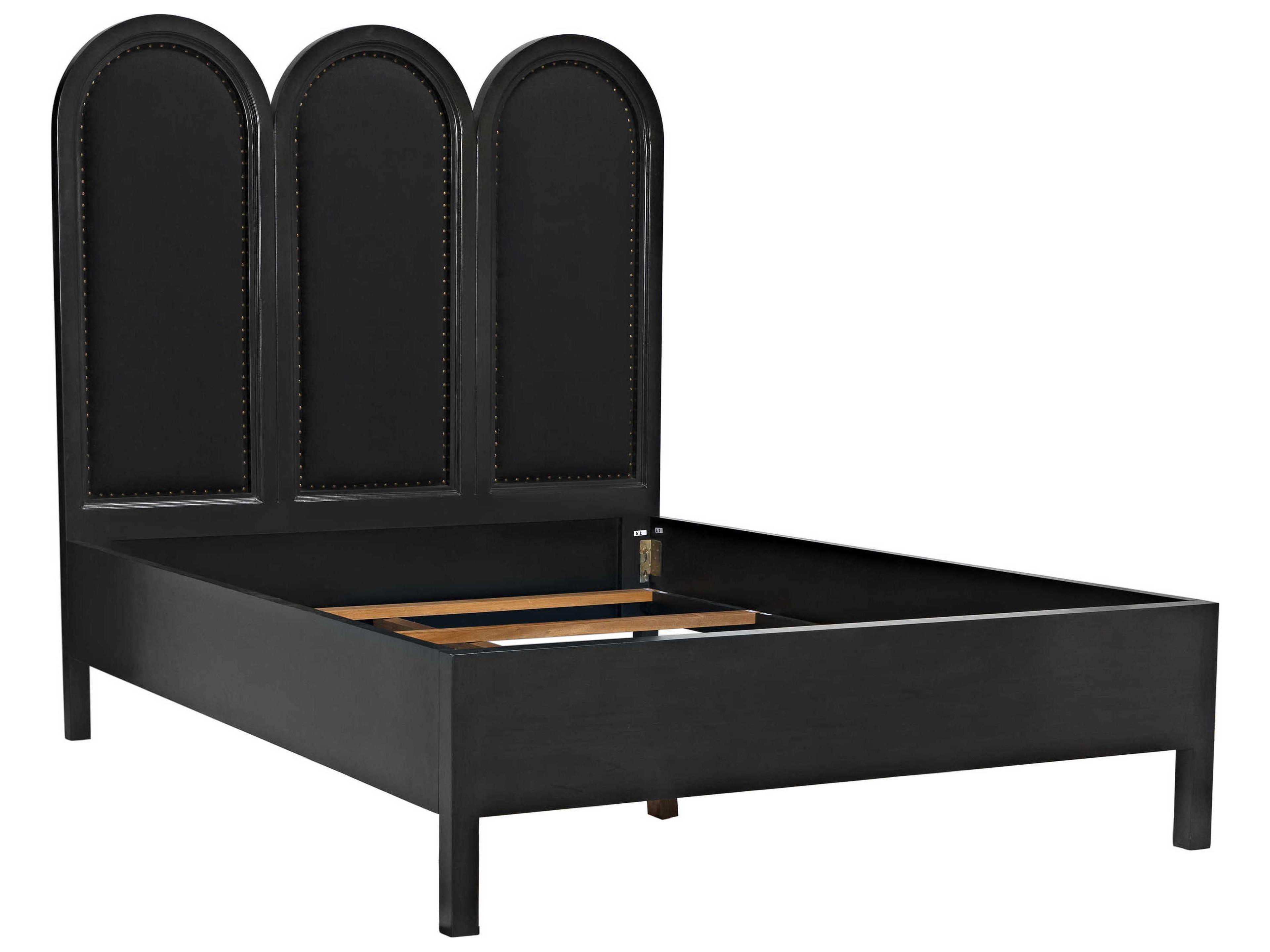 Noir Black Cotton Pale Mahogany Wood Queen Platform Bed