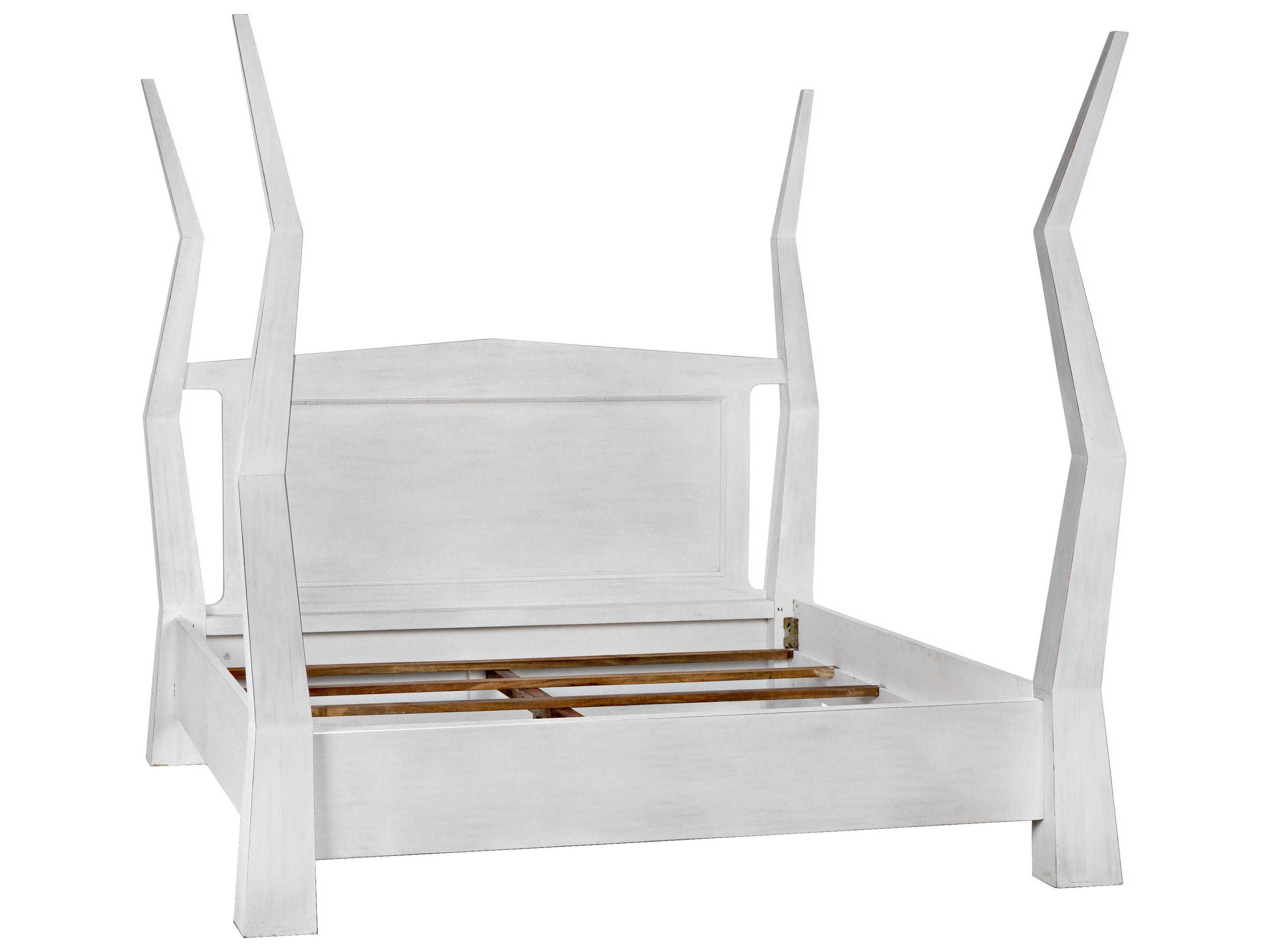 Noir White Wash Mahogany Wood King Poster Bed